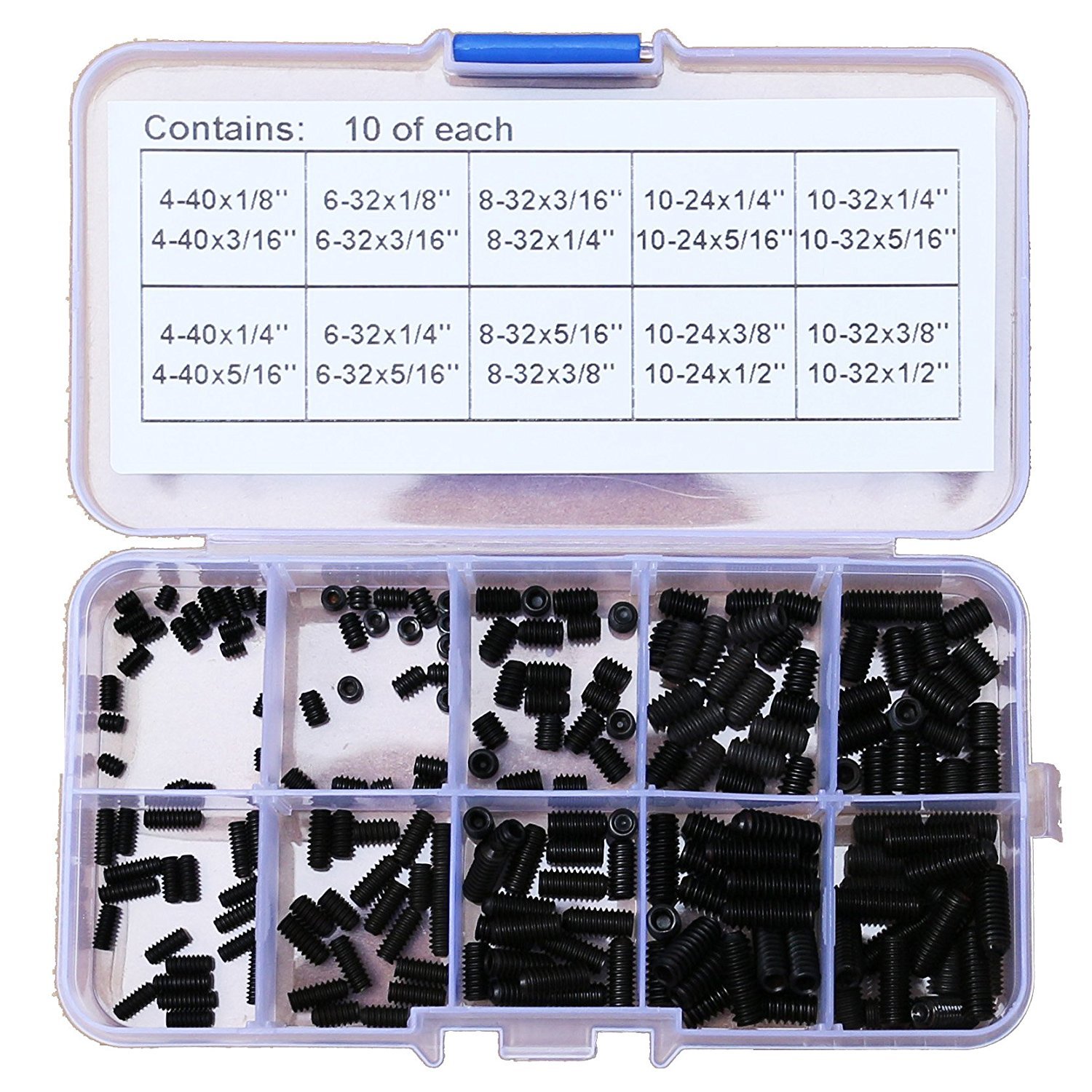 200Pcs 4-40 to 10-32 Set Allen Head Hex Socket Screws Bolts Assortment Kit