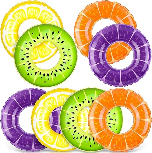 Elcoho Juego de 8 anillos inflables para piscina, tubos de natación de 29.5 pulgadas, flotadores en diseños de frutas, naranja, limón, uva, kiwi