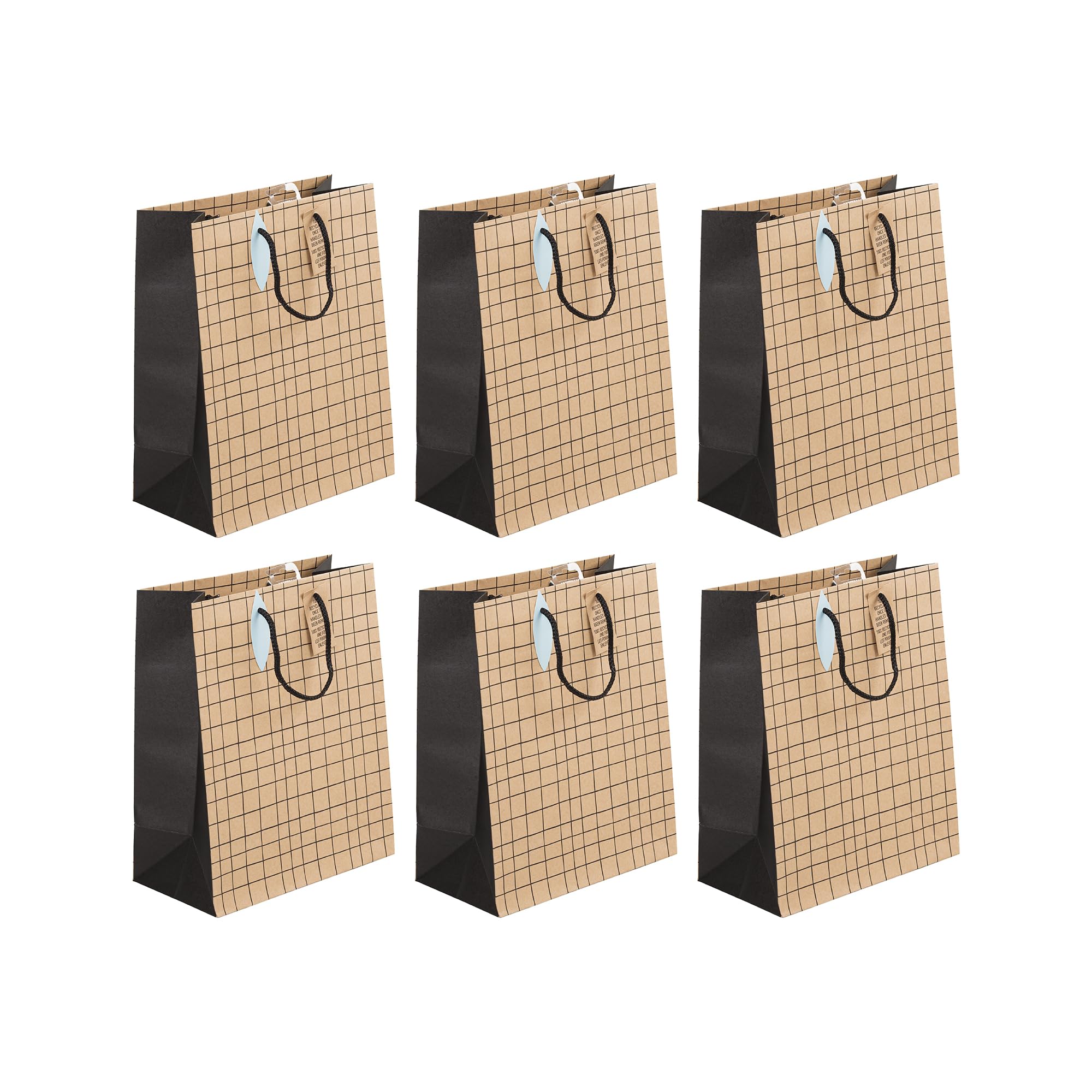 Clairefontaine 28794-2Cpack - A Set of 6 Kraft Gift Bags - Large size - 26.5x14x33 cm - 210g - Geometric in white and blue - Ideal for Games, Puzzles, Gifts