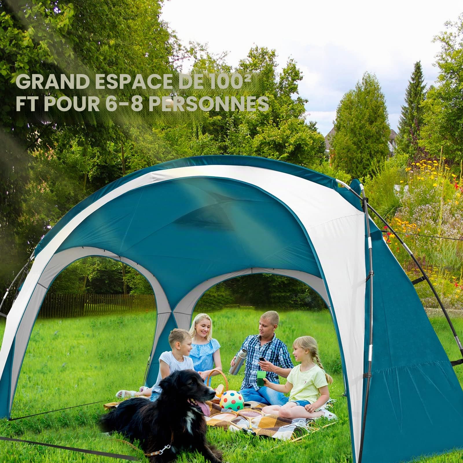 UNICAMPER Grande Tente de Plage UPF 50+ 3,7 x 3,7 m, imperméable et imperméable pour 8 à 10 Personnes avec 2 parois latérales, Parfaite pour Le Camping (Bleu Ciel)