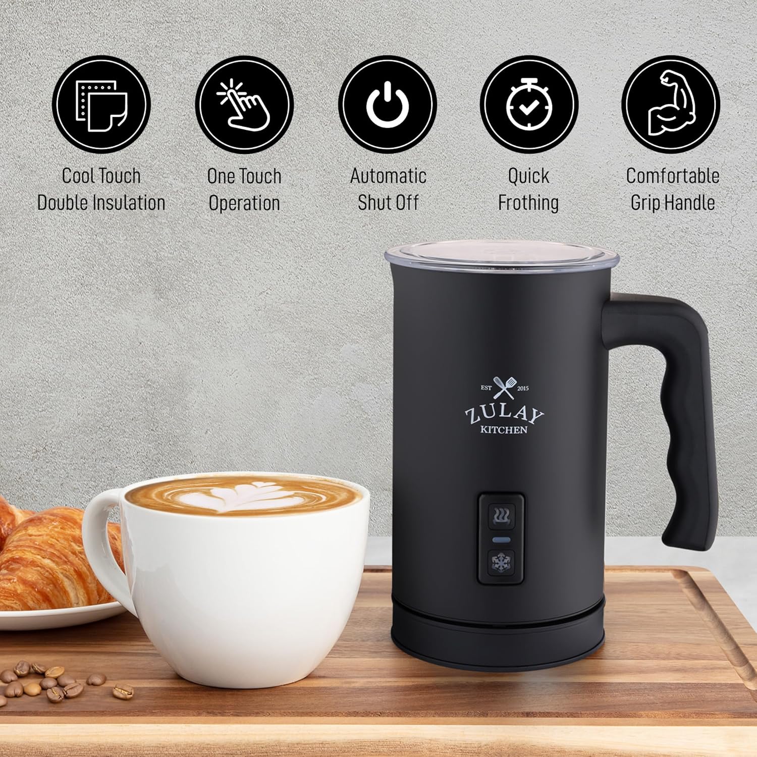 Zulay 4-in-1 Milk Frother and Steamer - Automatic Hot and Cold Foam Maker with Auto Shut Off & Temperature Control for Coffee, Latte, Cappuccino, Hot Chocolate - Black