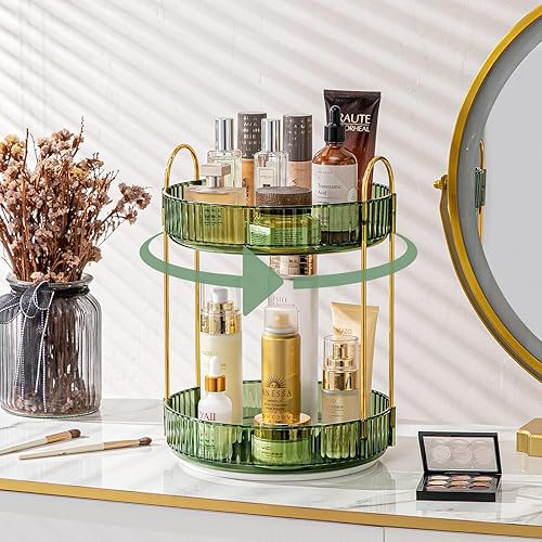Organizador de maquillaje giratorio 360, organizador de perfumes de gran capacidad para tocador, organizador de encimera de baño con soporte para
