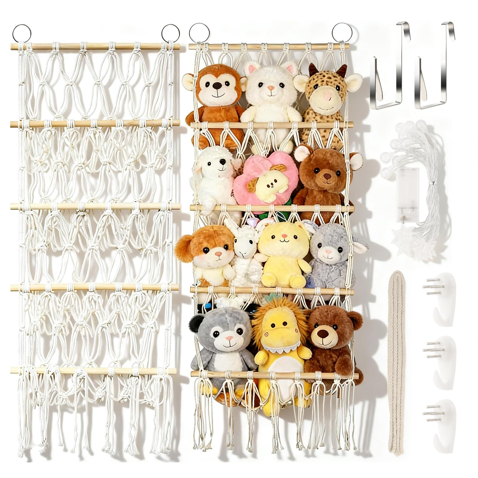 42 cm Kuscheltier Aufbewahrung Netz mit LED, Kinderzimmer Spielzeug Organizer Hängender mit Haken,Raumdekoration,Storage Cuddly Toys Storage Net Toy ,for Children's Room Bedroom Living Room