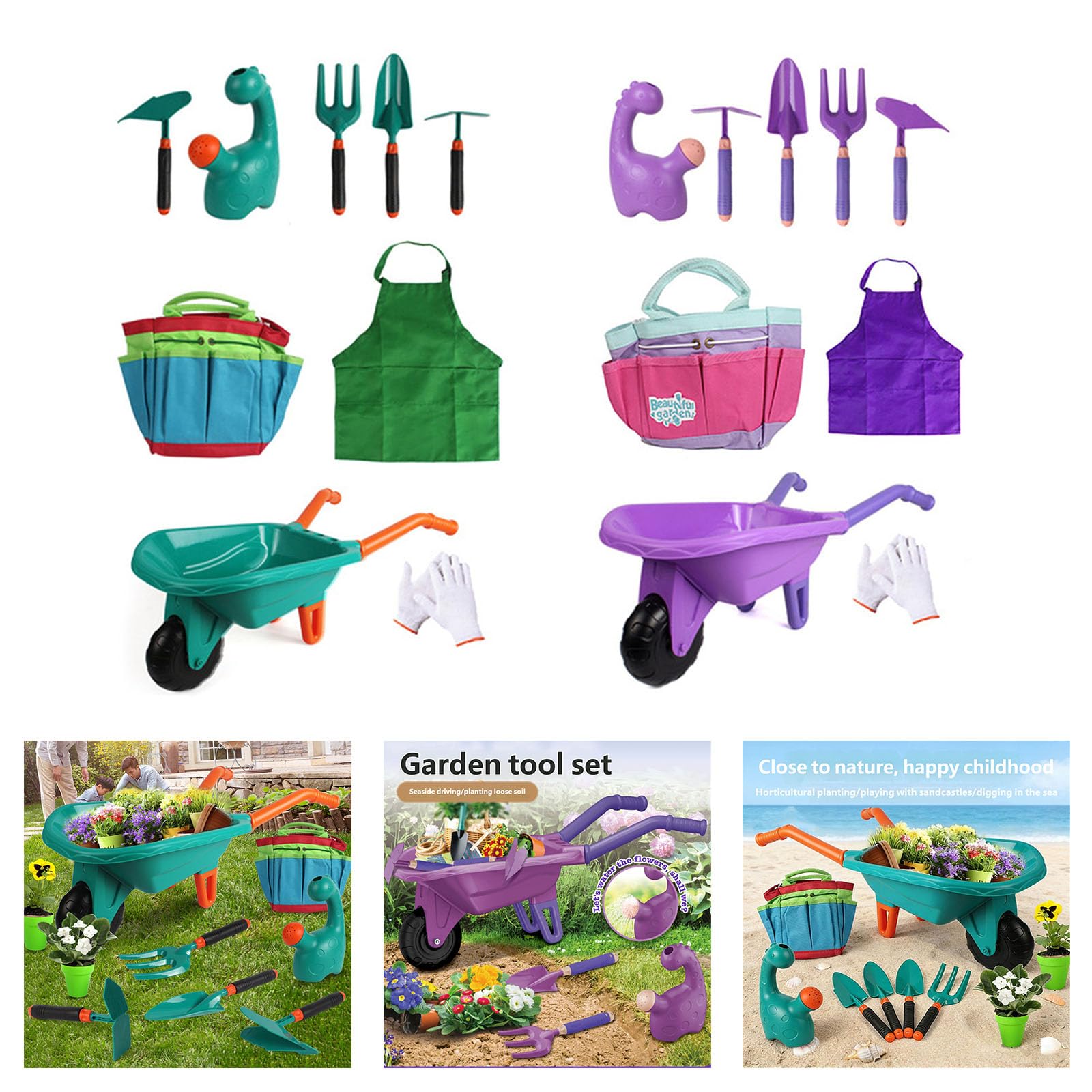 Ensemble de Jardinage pour pour Les Aventures Parc sur la Plage et à la Maison favorisant la créativité et Les Liens familiaux avec des râteaux, Un Chariot, Une Pelle et Un Ensemble de Jeu