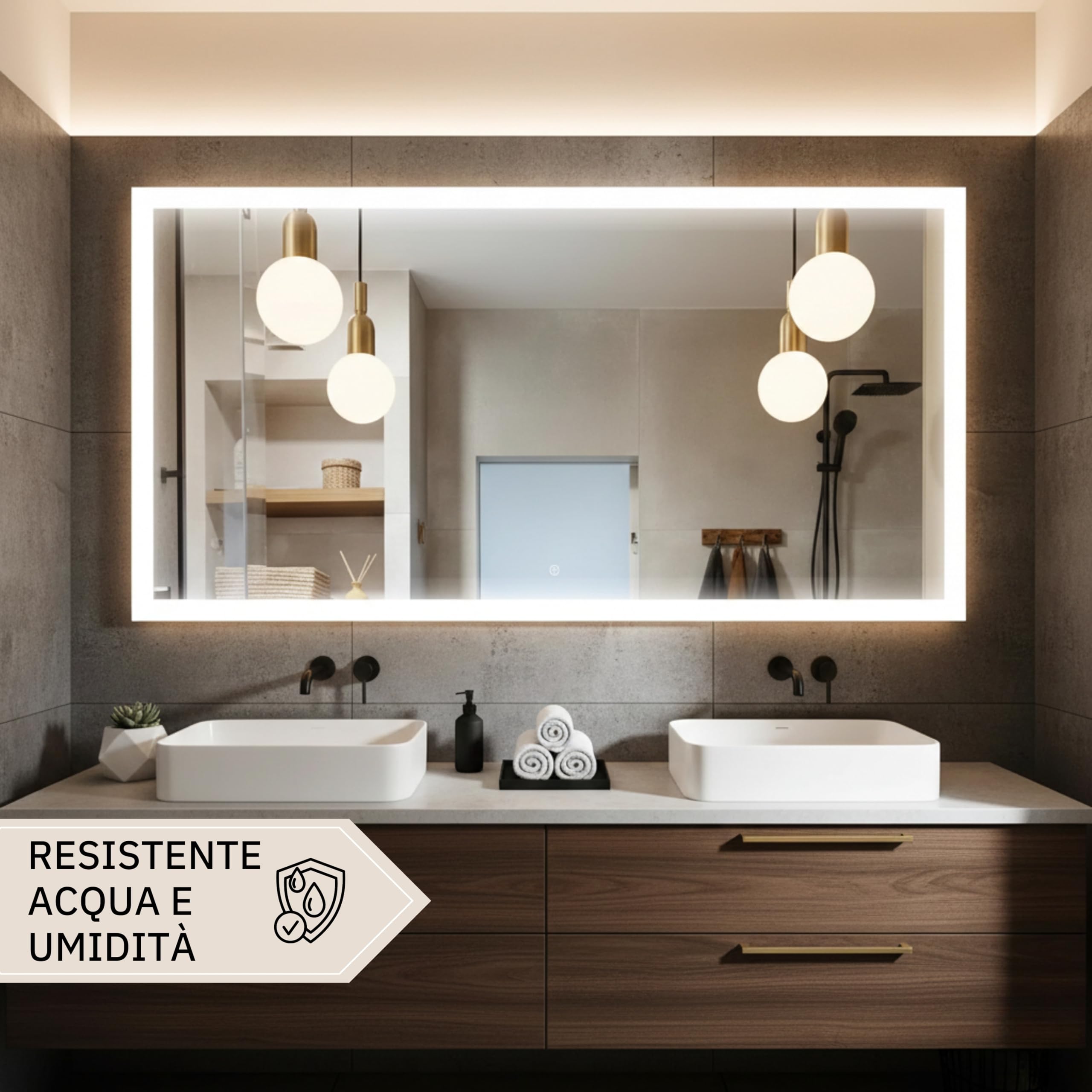 STYLE GLASS Specchiera bagno Luce LED 4000K, LUNA 120x60 cm Specchio Grande da Parete Luce Naturale, Moderno,Made In Italy