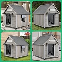 Vista 7 de PetsCosset Casa para perros al aire libre de 30.5 pulgadas de largo con techo de asfalto impermeable para perros pequeños a medianos, perrera grande