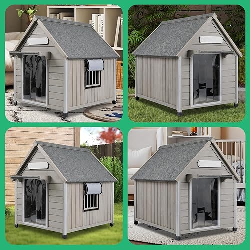 Miniatura 7 de PetsCosset Casa para perros al aire libre de 30.5 pulgadas de largo con techo de asfalto impermeable para perros pequeños a medianos, perrera grande
