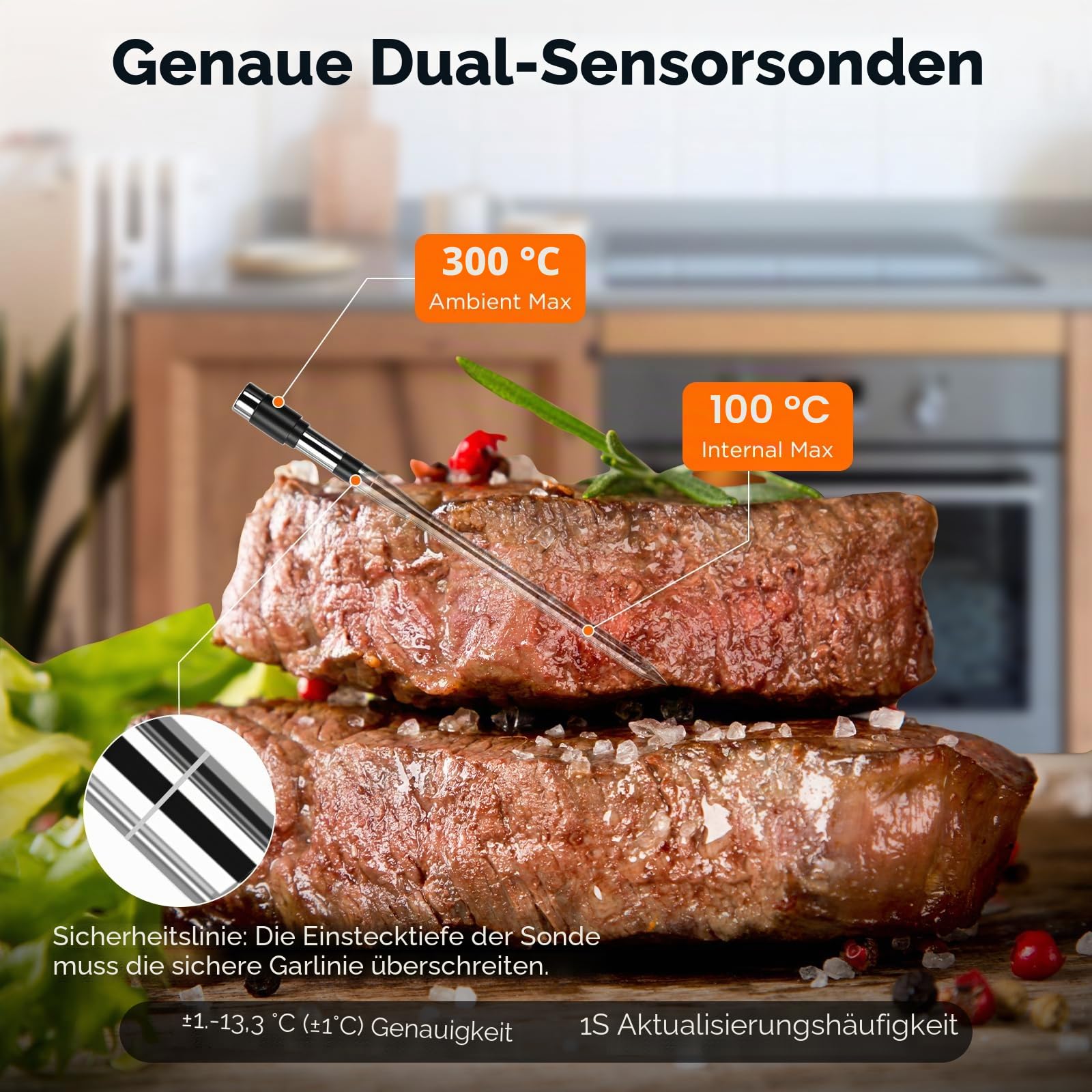Newise Bluetooth-Fleischthermometer mit Smart-App, 230 m kabellose Reichweite