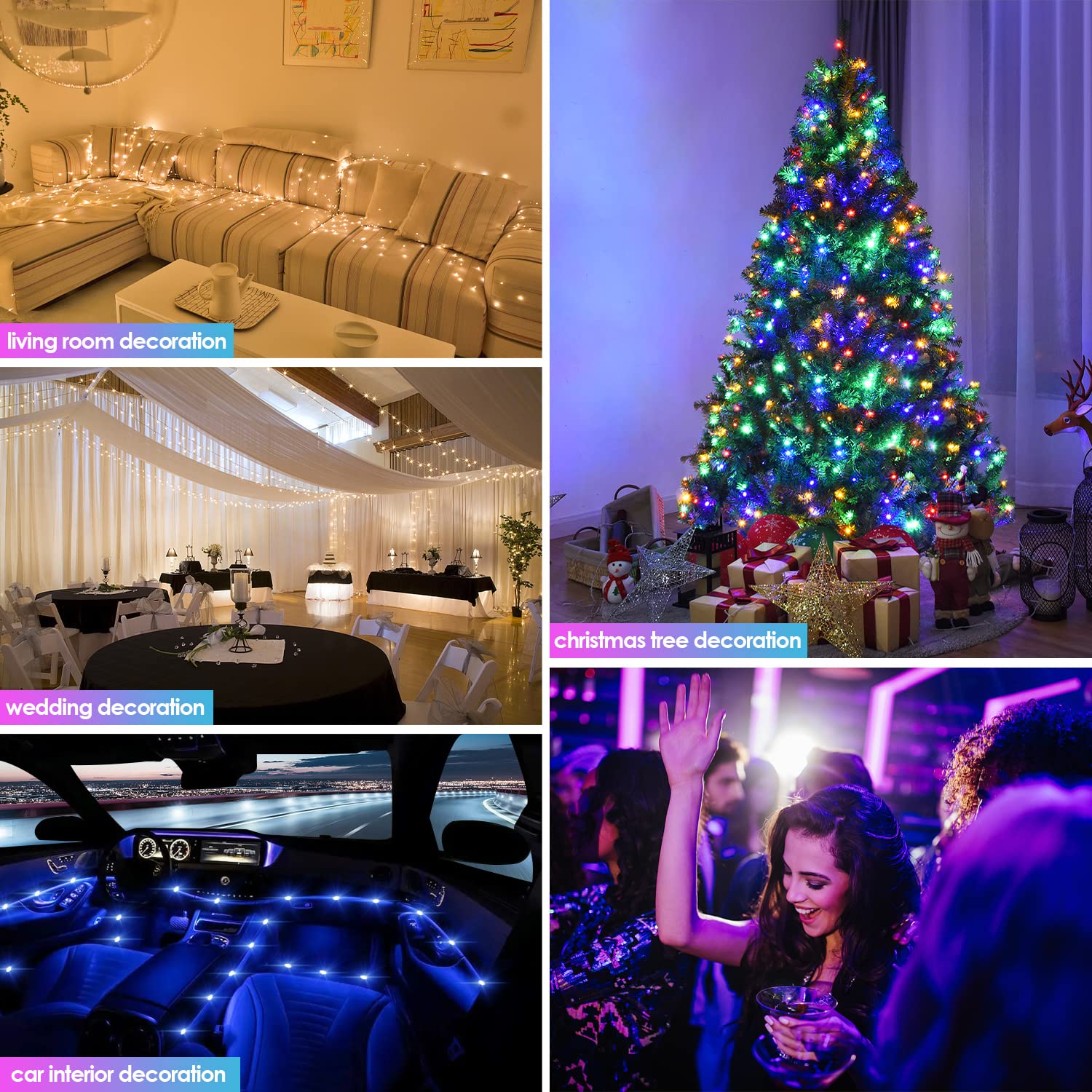 ZWOOS 20 m 200 LED Catena Luminosa RGB, Reagire alla Musica, Alimentazione USB, Impermeabile IP65, Controllo APP/Telecomando - per Natale, Camera da letto, Esterno