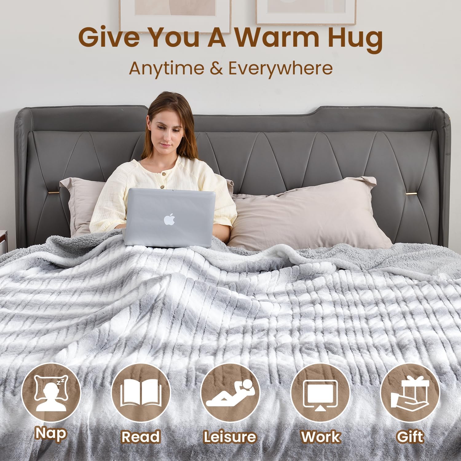 Bearhug Electric Blanket King Size 100" x 90" Dual Controllers Heated Blanket, 10 Heat Settings, 1-12 Hour Auto Shut-Off, Faux Fur & Sherpa Dual-Sided, Machine Washable, Gift-Ready Elegant Packaging - Image 5