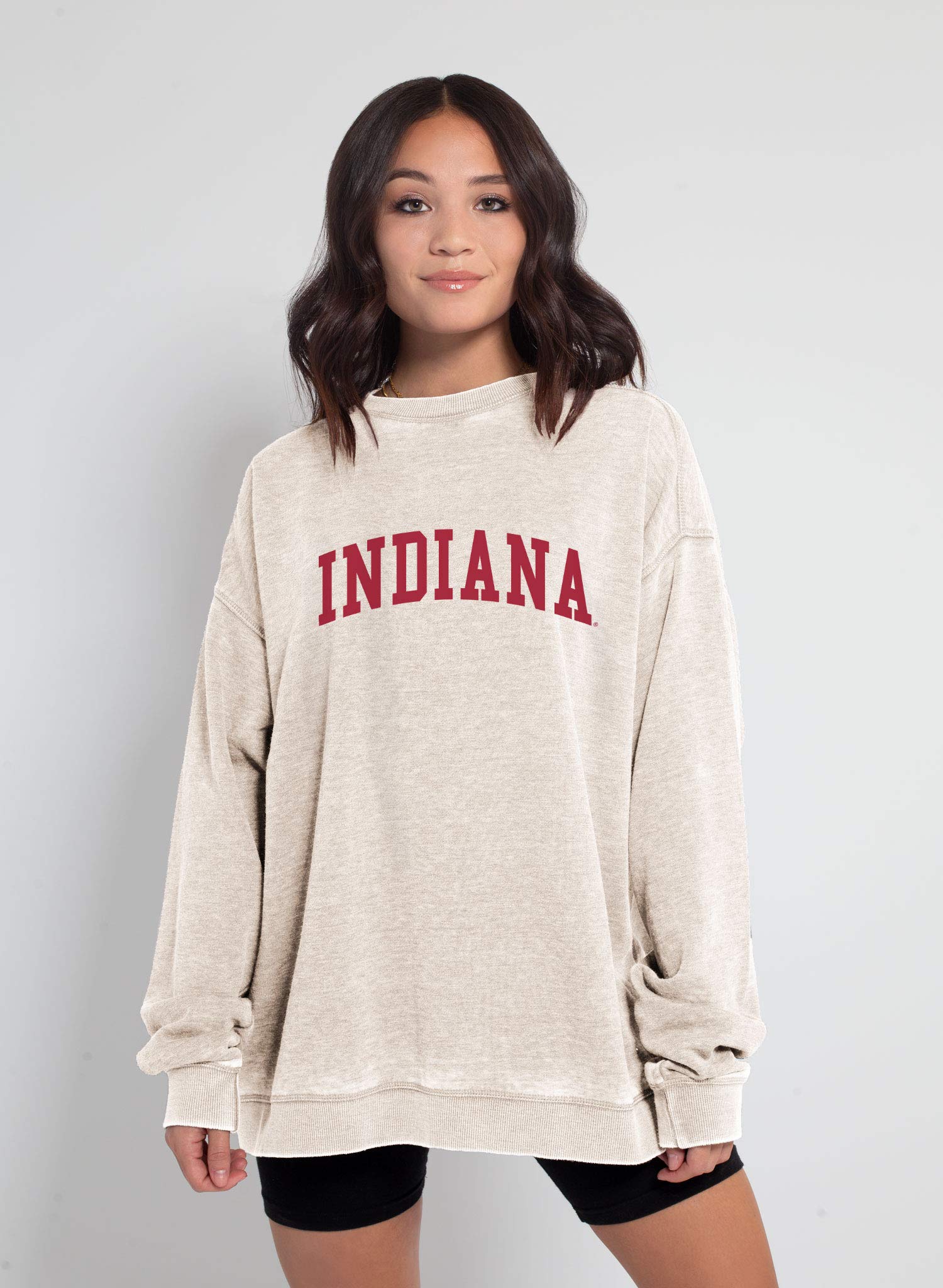 Chicka-d NCAA Indiana Hoosiers Womens Burnout Fleece Pullover, Oatmeal, Large (449_NC_CA)