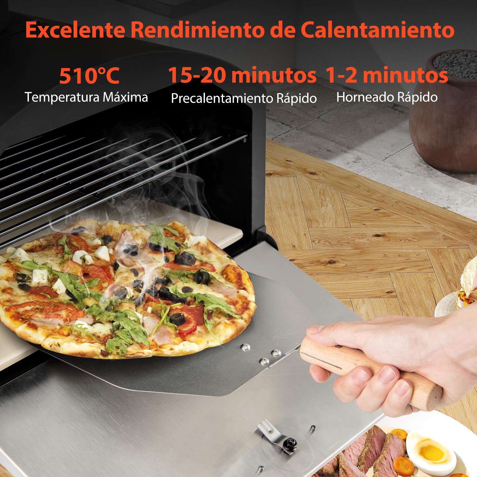 GOPLUS Horno de Pizza 16 Pulgadas Exterior, Horno de Pizza de Leña de 2 Capas con Piedra, Pala y Rejillas para Parrilla, Portátil con Patas Plegables y Cubierta, para Camping, BBQ, 61 x 53 x 83 cm