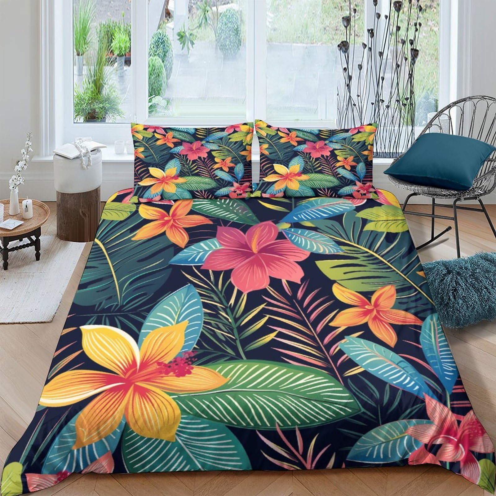 Housse de couette fleurs 3D parure de lit 3 pièces microfibre 200x200