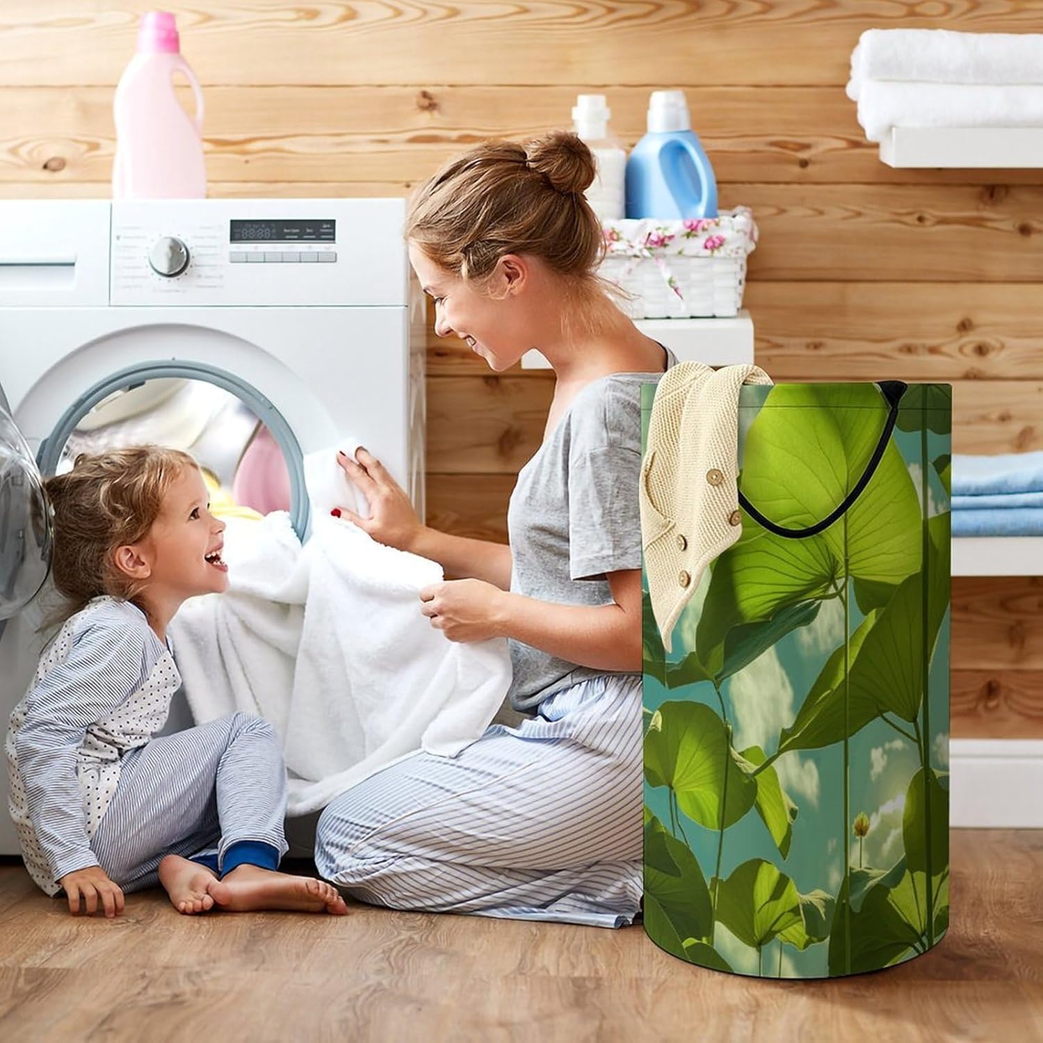 Very Leafy Laundry Hamper Large Collapsible Laundry Basket with Handles Waterproof Clothes Hamper Portable Dirty Clothes Basket for Bedroom Laundry Room Closet Bathroom