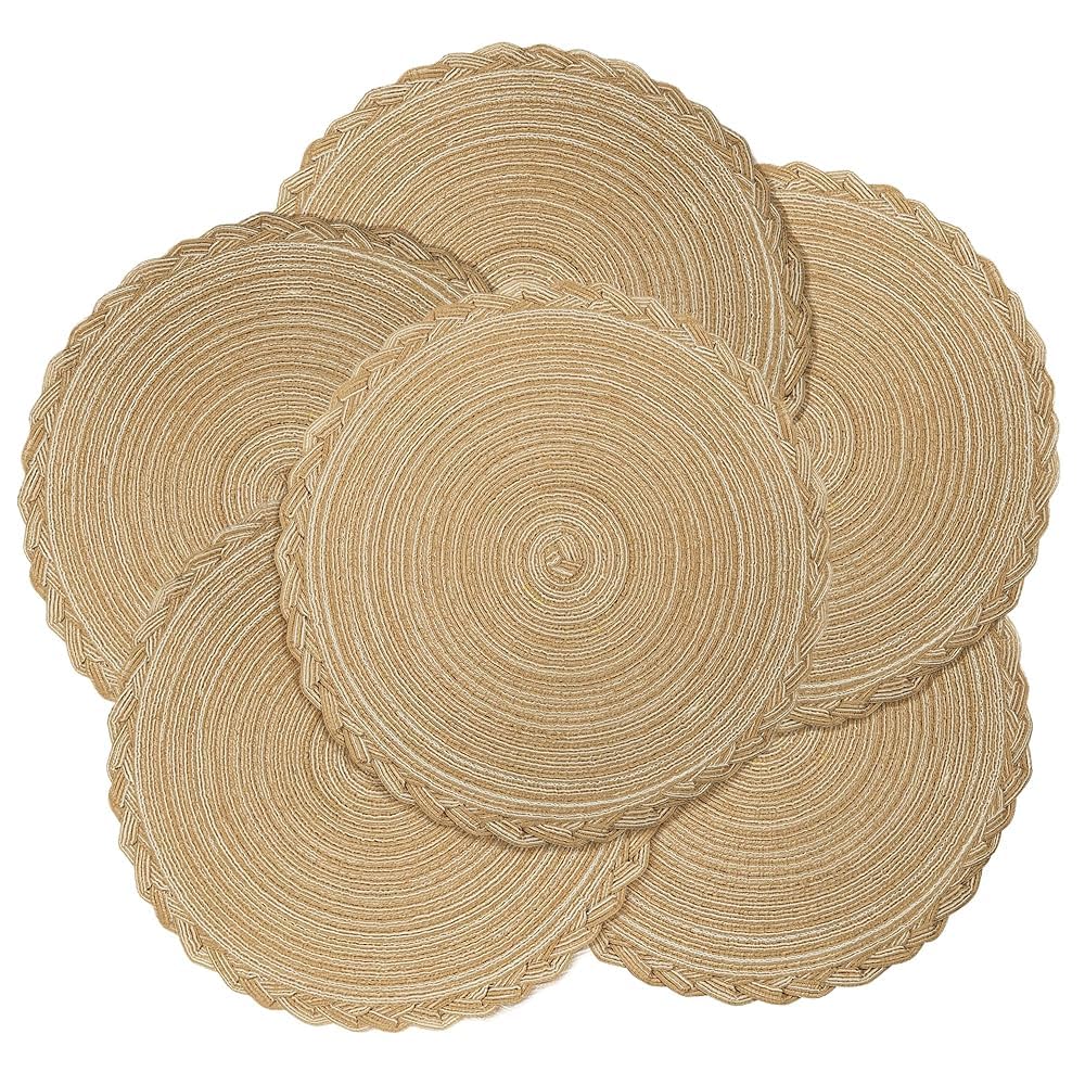 fanquare 6 Piezas Salvamanteles Individuales Redondos en Trenzado de Color Caqui y Resistentes al Calor, Manteles Individuales de 38cm Lavables para la Mesa de Cocina