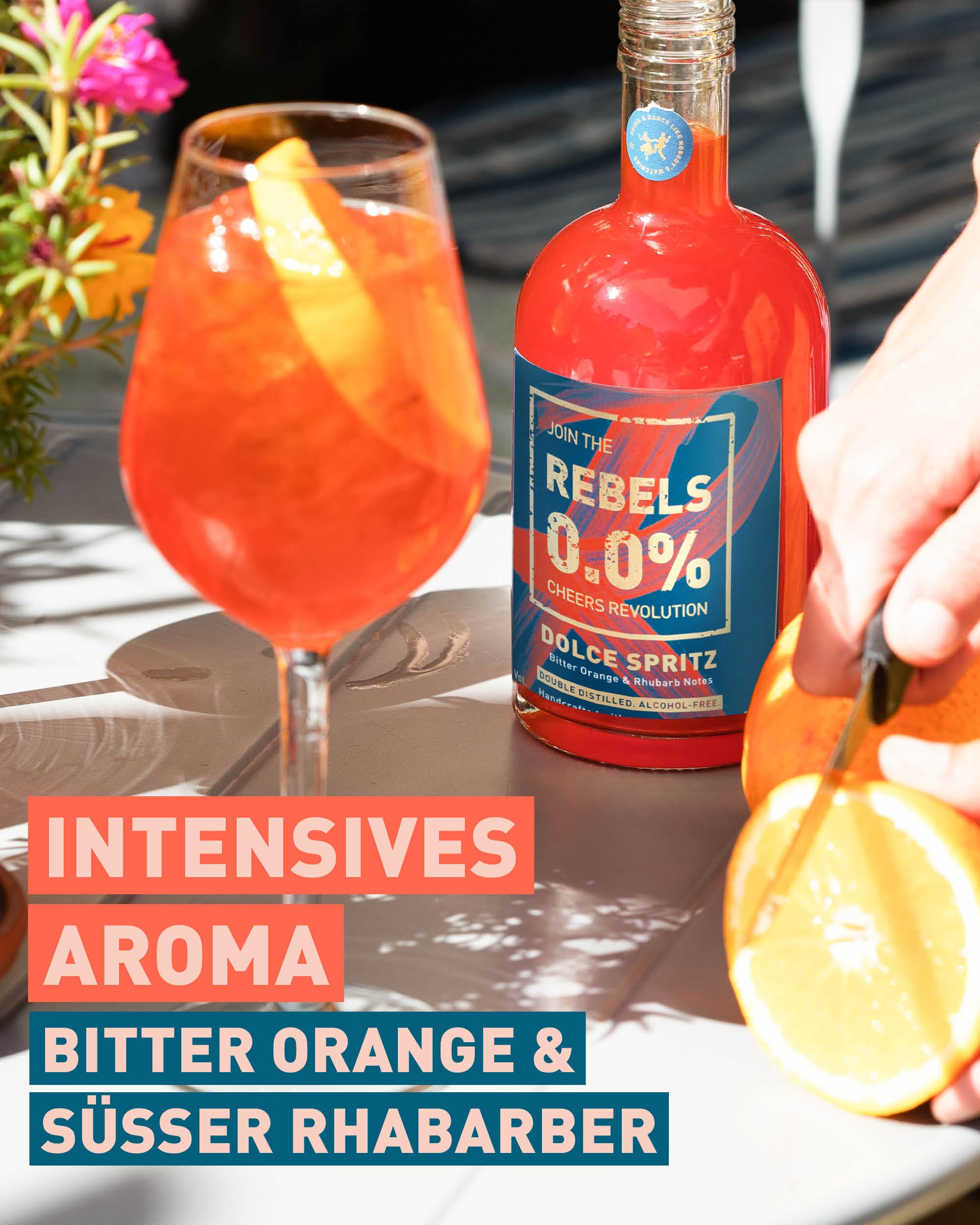 REBELS 0.0% Dolce Spritz | Alkoholfreier Spritz | Doppelt destilliert für intensives Aroma | Preisgekrönter Geschmack | Vegan | Natürliche Botanicals | 500 ml