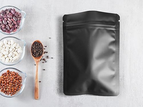 Miniatura 8 de Paquete de 100 bolsas de Mylar negro mate  4.3 x 6.3 pulgadas, resellables a prueba de olores, bolsas de alimentos con cremallera, bolsa sellable de