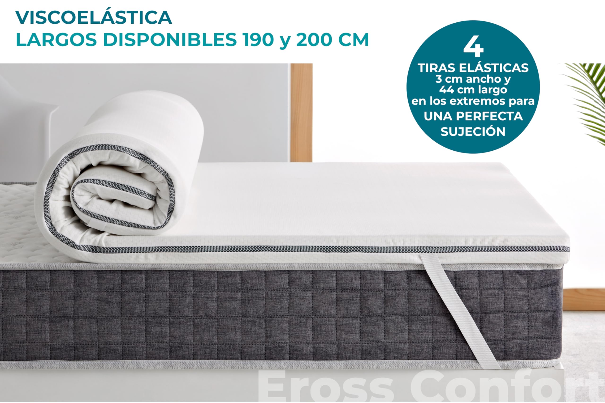 Topper 135x190 Núcleo 100% Viscoelástica Premium. Desenfundable, Cremallera Oculta y Lavable. Sobrecolchon Hipoalergénico y Transpirable. Fabricación Propia. Altura 5 cm.
