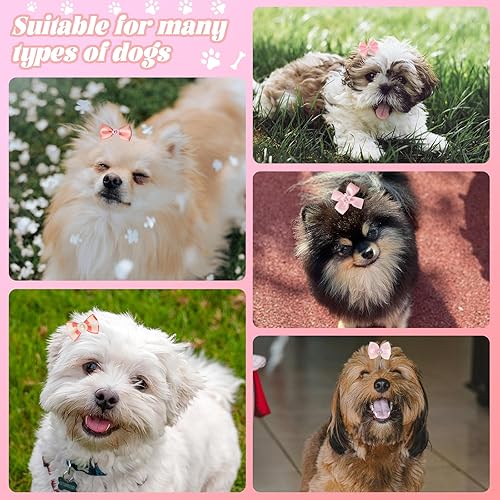 Miniatura 7 de 20 lazos para perros con bandas de goma, lazos para el pelo de cachorros para perros pequeños y niñas con perlas de diamantes de imitación, lindo