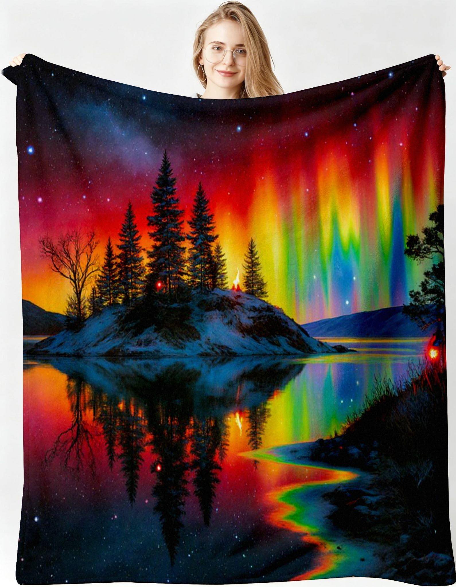 Manta Franela Sherpa 3D Aurora Colorida 240x260 para Cama 180-A224