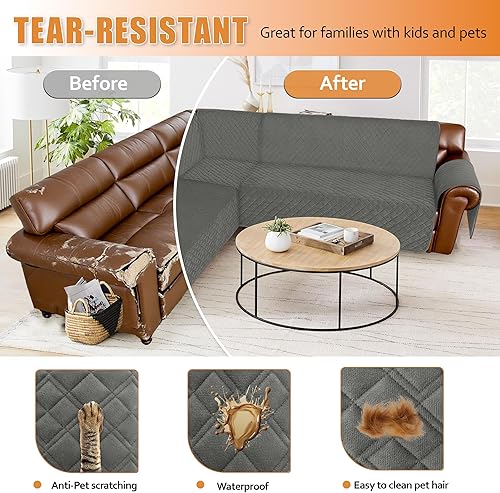 Miniatura 7 de Arfntevss Fundas impermeables para sofá modular en forma de L, lavable, de terciopelo, para sofá seccional, antideslizantes, fundas de esquina