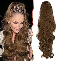 Vista 26 de BARSDAR Extensiones de cola de caballo con clip de garra negra, extensiones de cabello ondulado de 20 pulgadas para mujer, extensiones de cabello