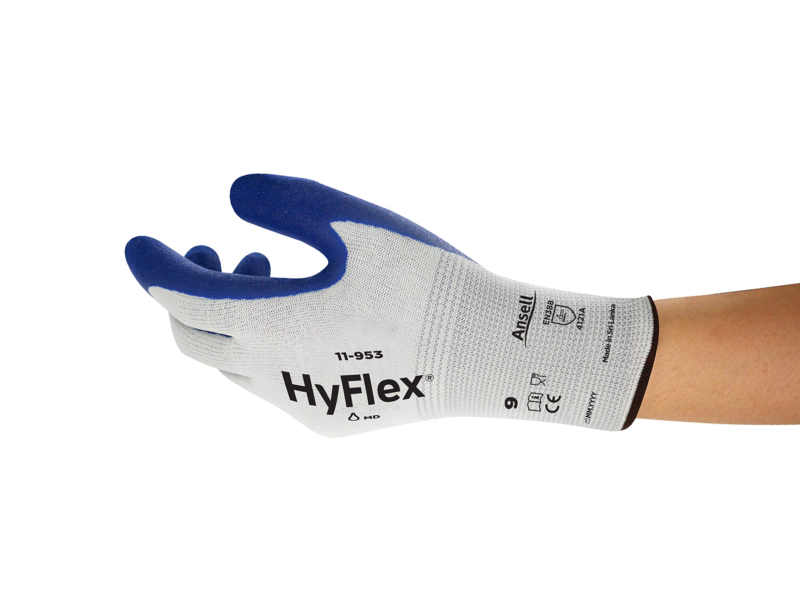 Ansell HyFlex 11-953 Guanti da Lavoro con Rivestimento Oleorepellenza, Resistenza al Taglio e all'Abrasione, Ottime Proprietà di Presa, Protezione Meccanica, Blu, Taglia L (12 Paia)