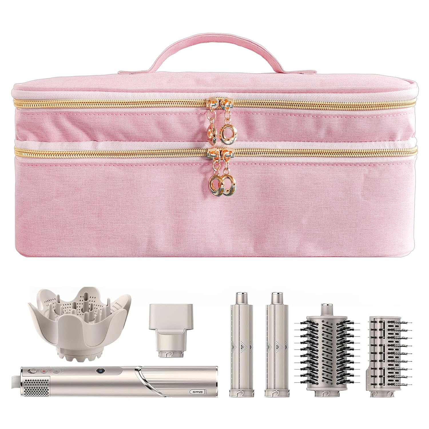 Jenlan Hair Dryer Organizer Bag, Double Layer Storage Bag Carrying Case for Hair Dryer Travel Carrying Case Hair Tool Organizer Case for One-Step Hair Dryer Volumizer Styler Brushes Hair Clips(Pink)