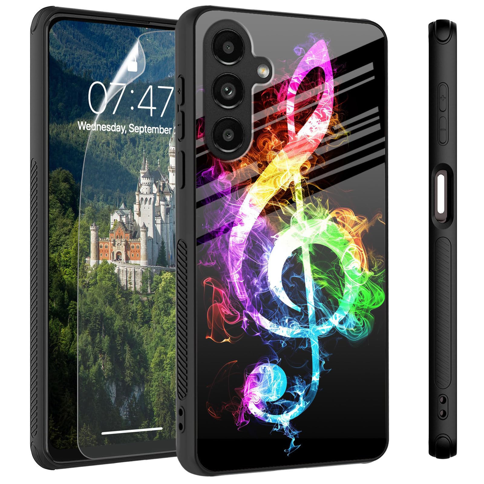 CAPAUNVDA Case for Samsung Galaxy A14 5G Tempered Glass Back Cover with Screen Protector,Shockproof Protection Phone Case for Samsung Galaxy A14 5G，