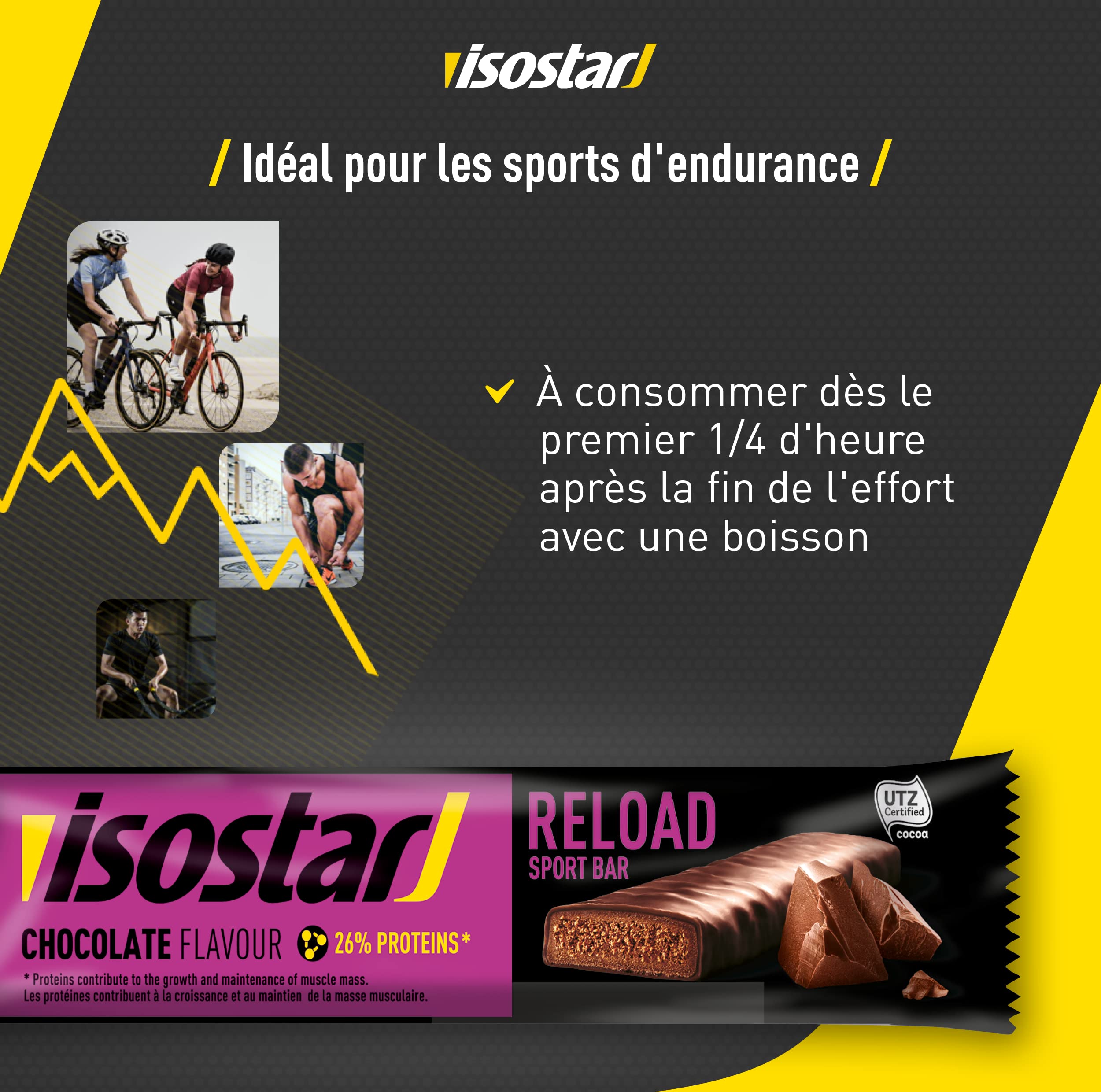 Isostar Barres After Sport Reload Saveur Chocolat - Lot de 30 Barres de Récupération Après Effort - 30 x 40 g