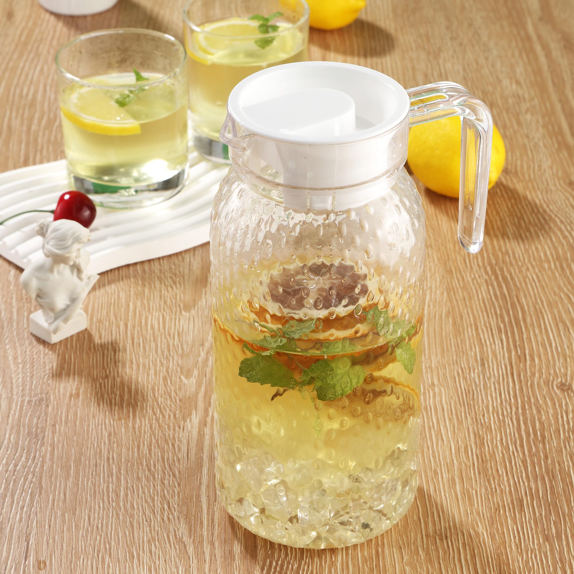 2 piezas de Jarra Agua de 1 litro, tetera transparente con tapa, Jarra Agua Plastico, tetera acrílica, adecuada para limonada, té helado, jugo de leche, té con leche