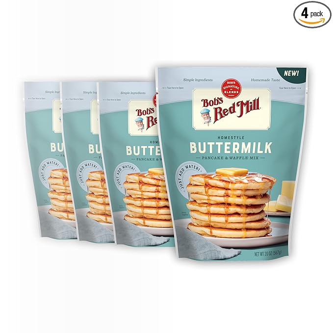 Bob's Red Mill Signature Buttermilk Pancake Mix, 20oz (Pack of 4)- Just Add Water, Makes 32-40 Pancakes per Bag