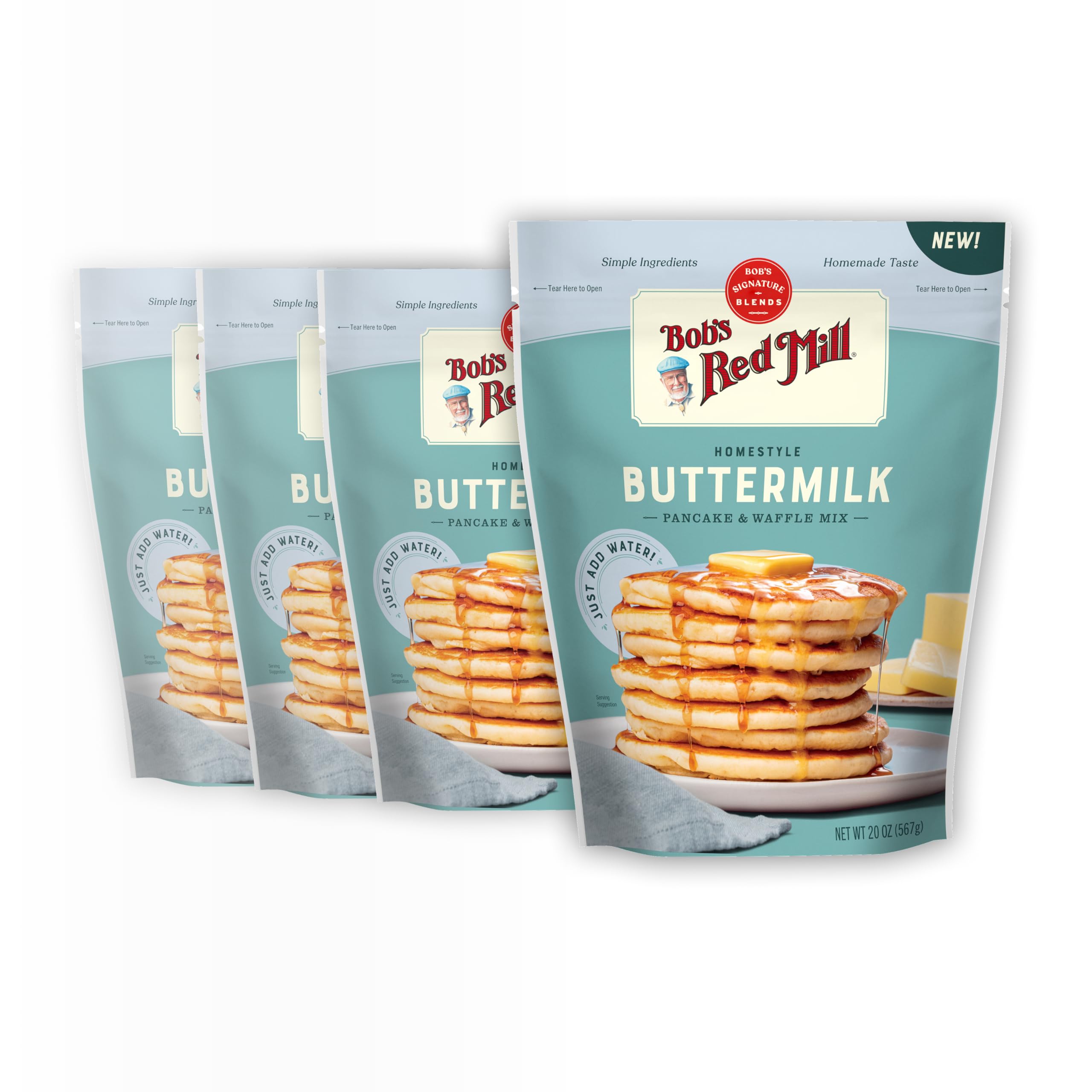 Signature Buttermilk Pancake Mix, 20oz (Pack of 4)- Just Add Water, Makes 32-40 Pancakes per Bag