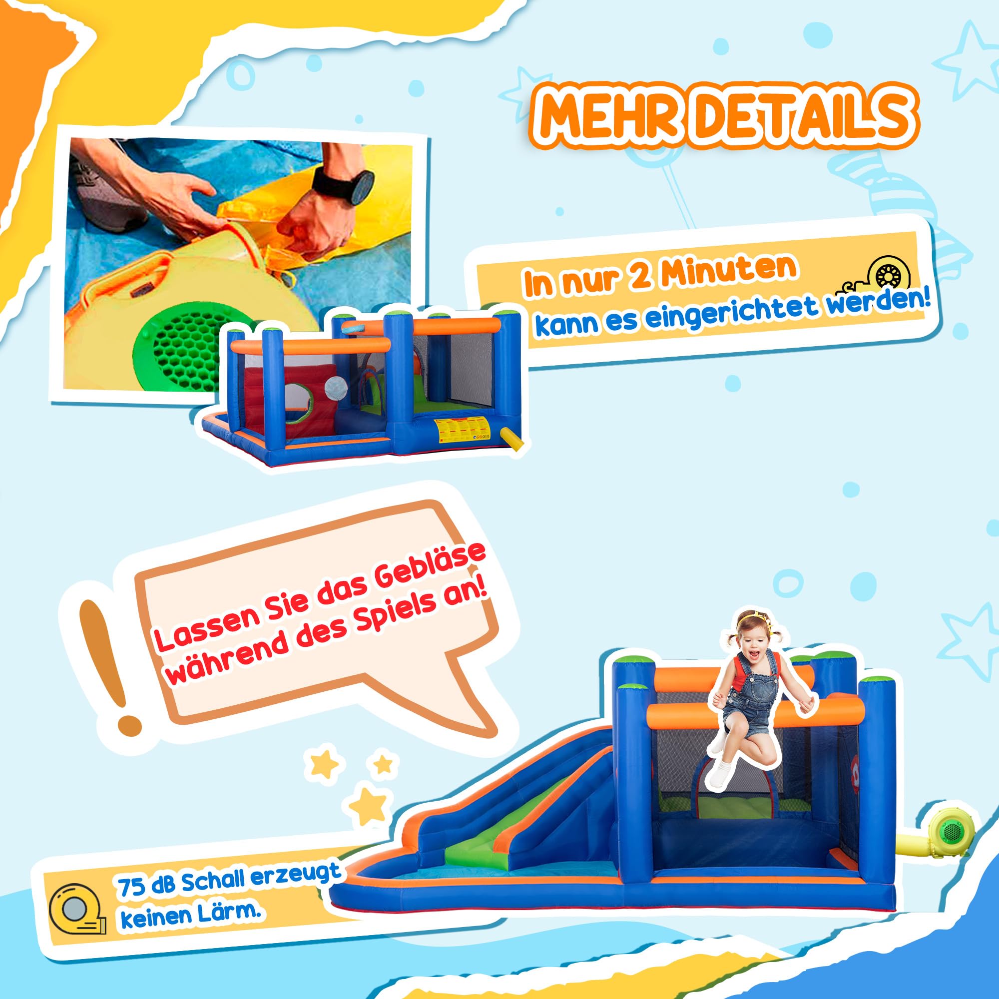 Outsunny Aufblasbare Hüpfburg Wasserpark mit Gebläse Hüpfburg mit Wasserrutsche Basketballkorb Aufblasbare Wasserspielcenter für Kinder ab 3 Jahren Trampolin Pool 380 x 340 x 170 cm