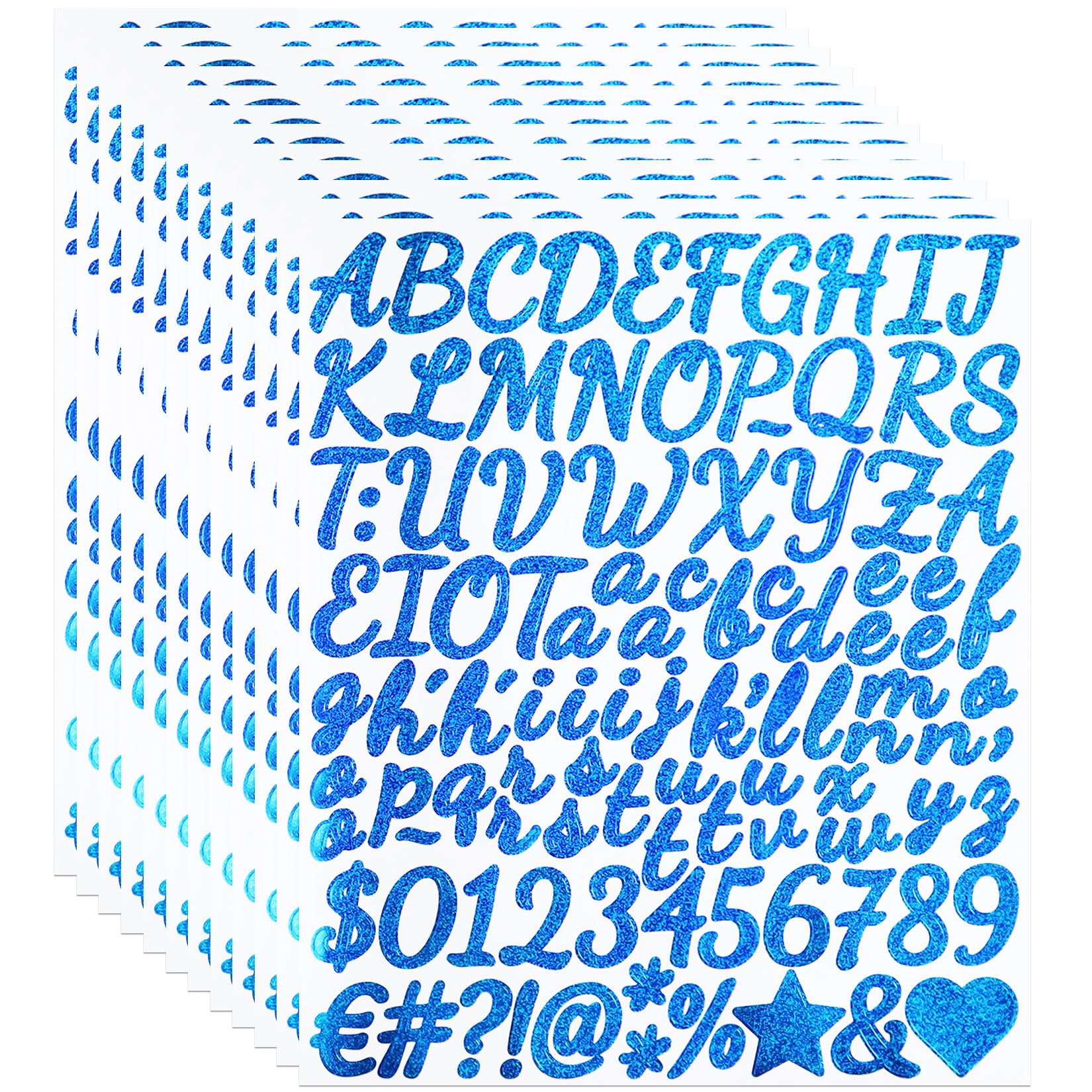 1248 calcomanías con purpurina para números de letras, 1 pulgada con símbolo del alfabeto brillante para álbumes de recortes, tarjetas de felicitación, bricolaje, azul claro
