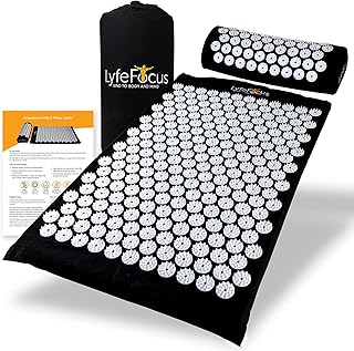 LyfeFocus Acupressure Mat & Pillow Set with Travel Bag - Cushioned Spike Acupuncture Massage Mat for Back, Neck & Shoulder...