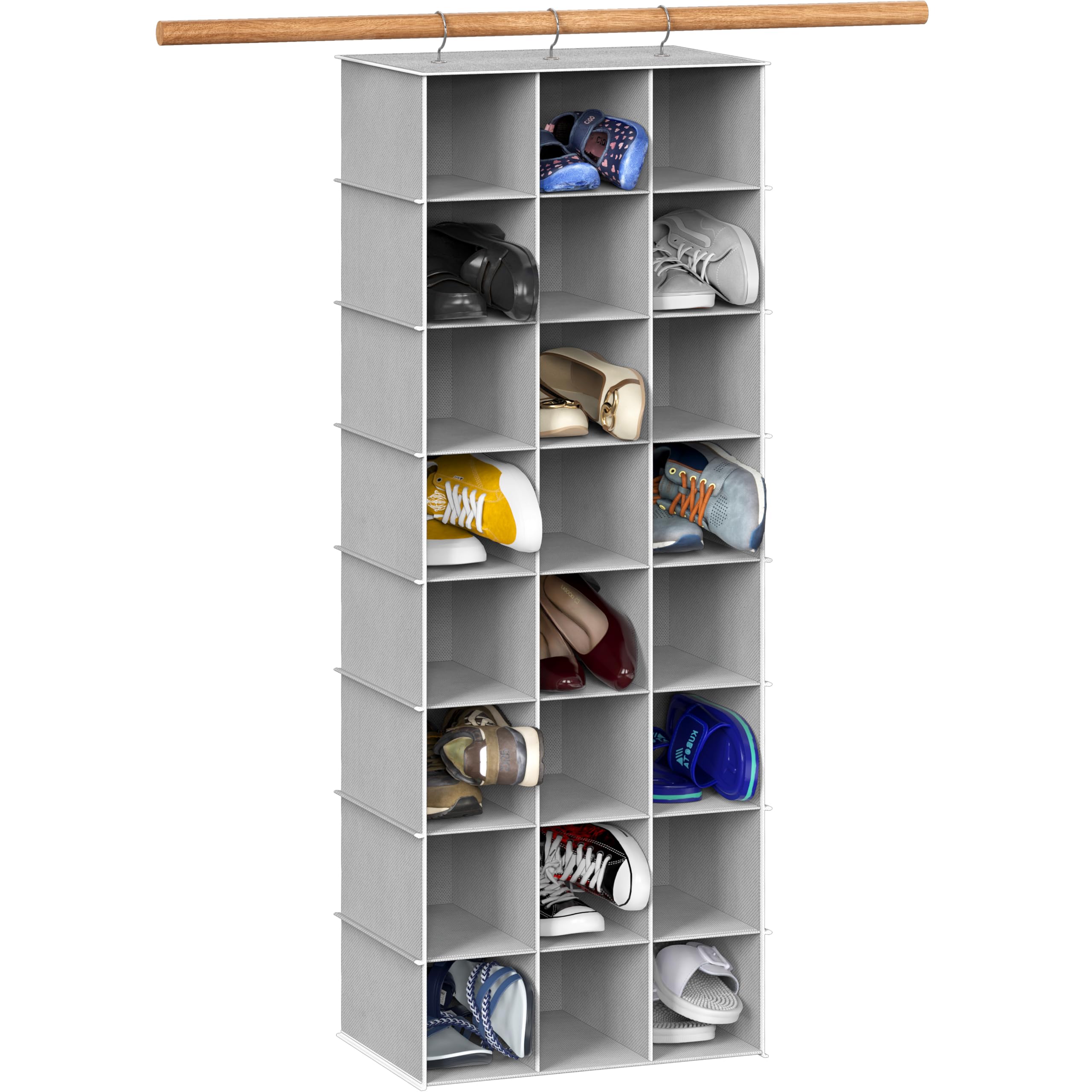 24 Section Shelves Hanging Shoes Organizer Holder for Closet, Gray
