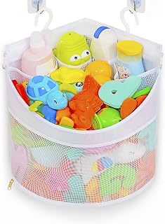 Ligereza Baby Bath Toy Organizer Mesh Bag - Quick Dry Mold Proof Corner Shower Caddy Large Capacity White