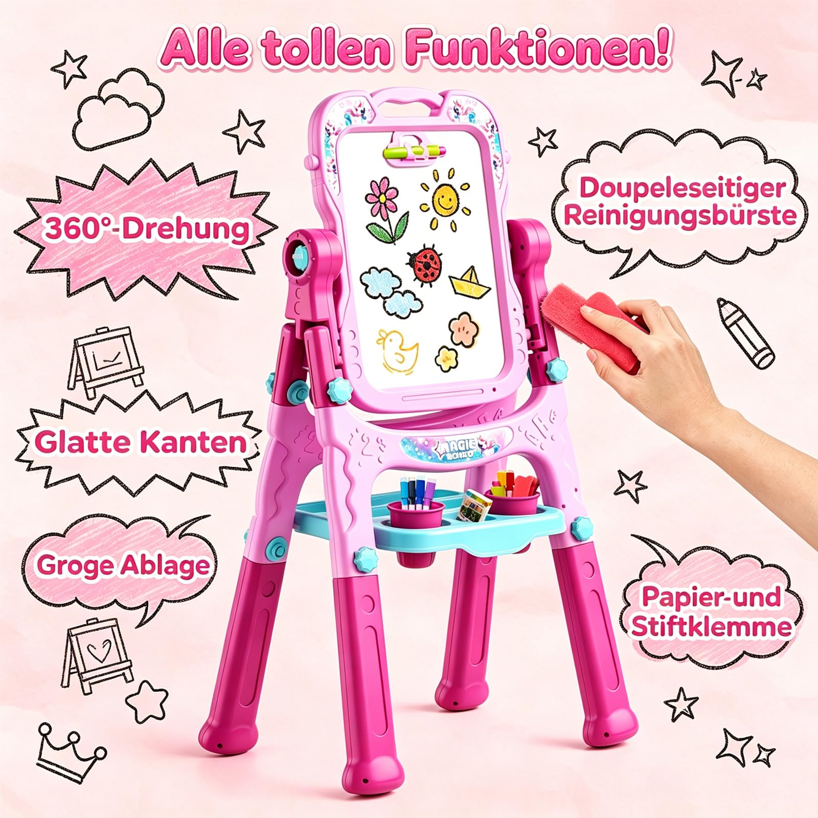 Staffelei Kinder, Maltafel Zaubertafel, Kleinkinder Spielzeug ab 2 Jahre Mädchen Spielzeug für 1-6 Jahre Painting Board Lernspielzeug für 1 2 3 4 5 6 Jahre Baby Kinder Geburtstag Geschenk Schreibtafel