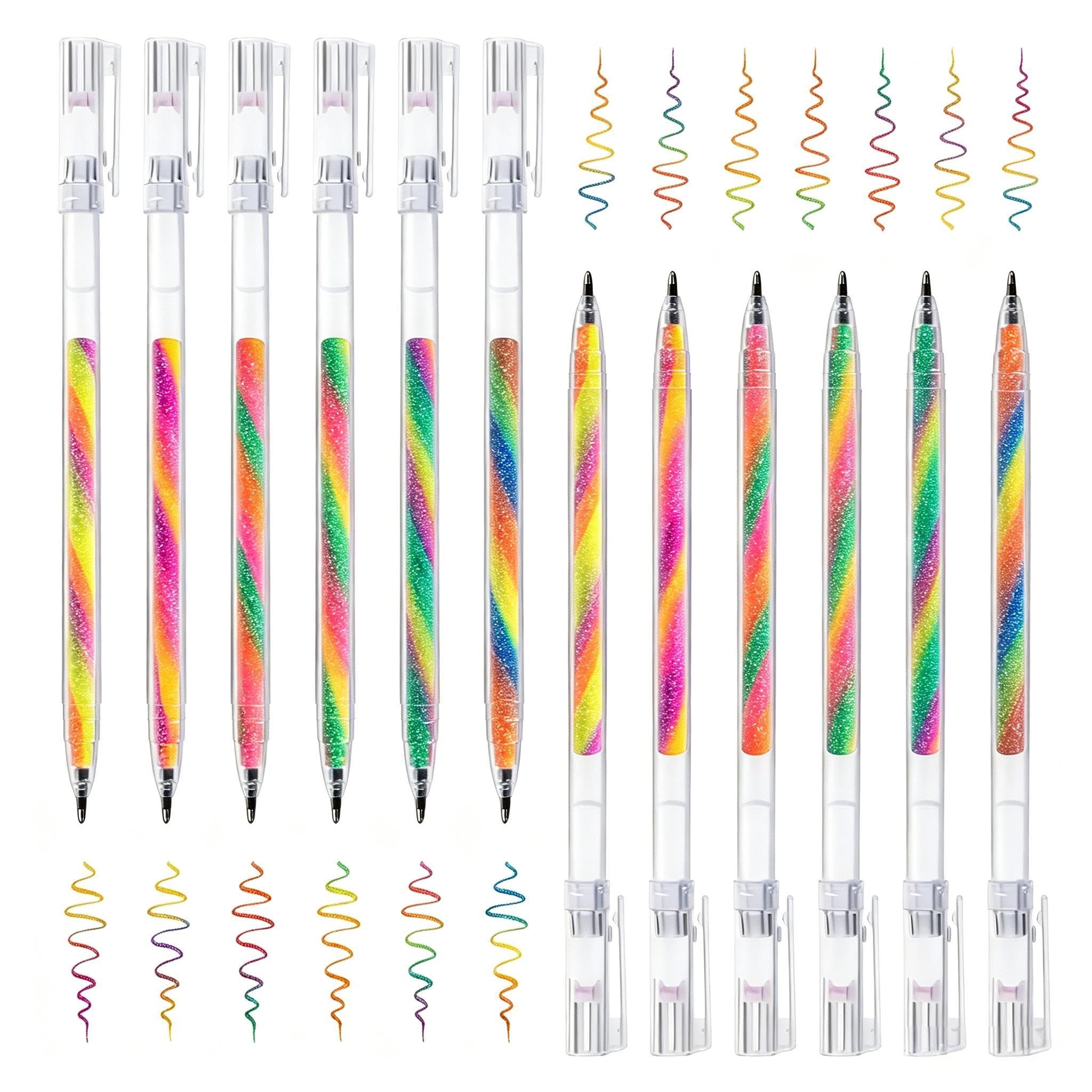 12 Pcs Gel Pens for Meeting Minutes Rainbow Pen Glitter Pens Glitter Gel Pens Colouring Pens for Adults Rainbow Gel Glitter Pens for Artists Adults Writing Painting Adult Scrapbooking Greeting Cards