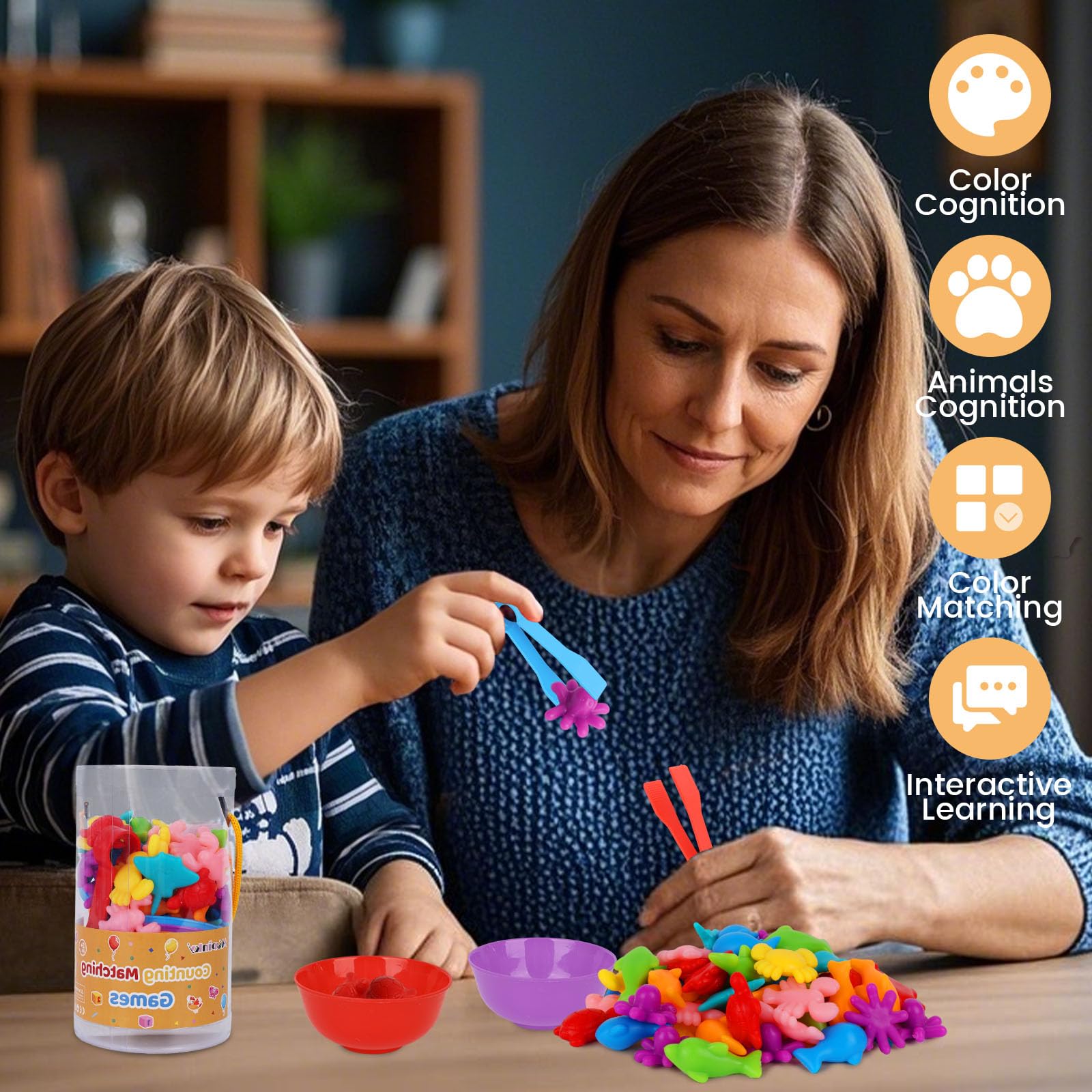 Conteo de animales para niños pequeños, 64 piezas, juego de emparejamiento de animales oceánicos, juguetes educativos Montessori de clasificación de colores 3