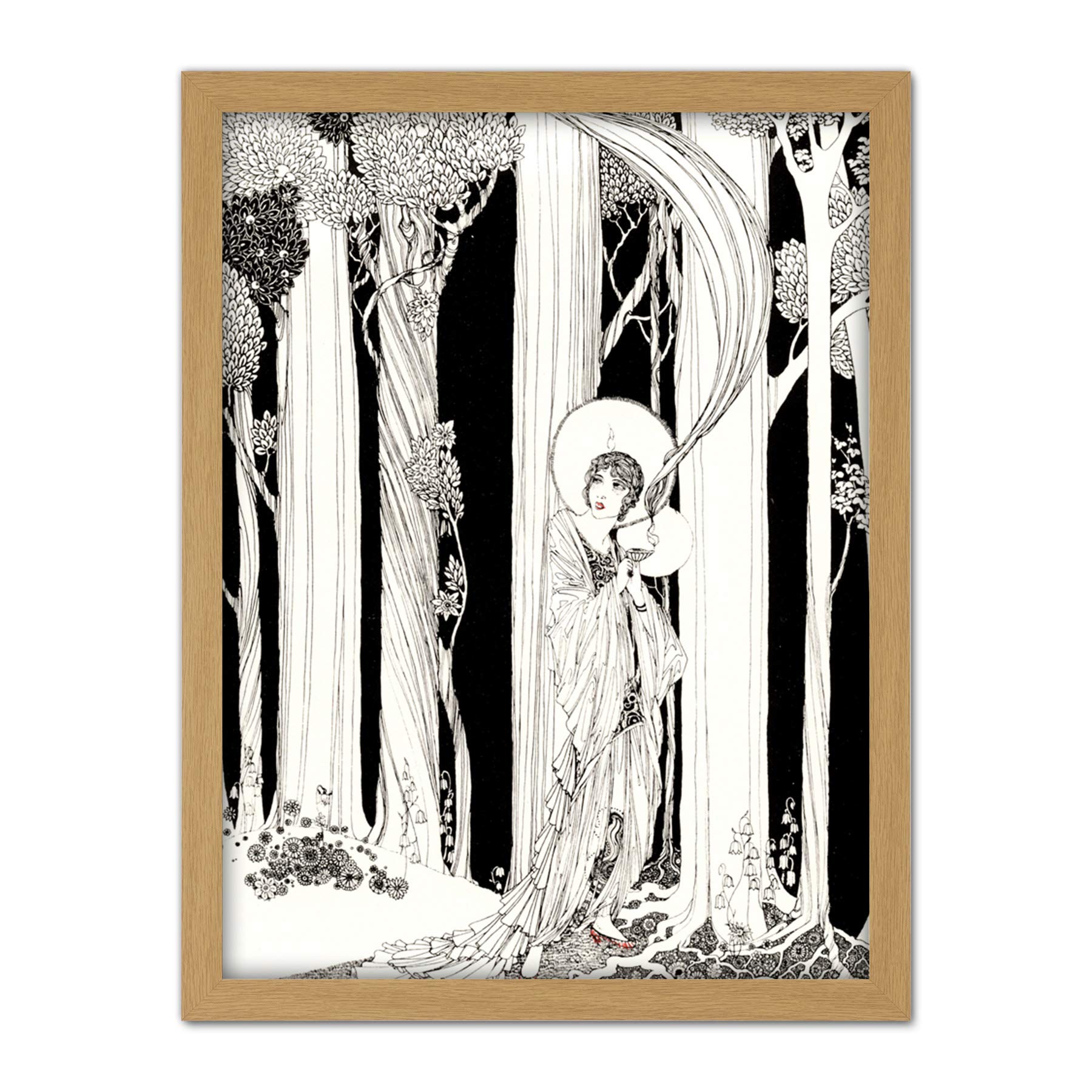 Wee Blue Coo Art Deco Portrait Forest Artwork Framed Wall Art Print 18X24 Inch