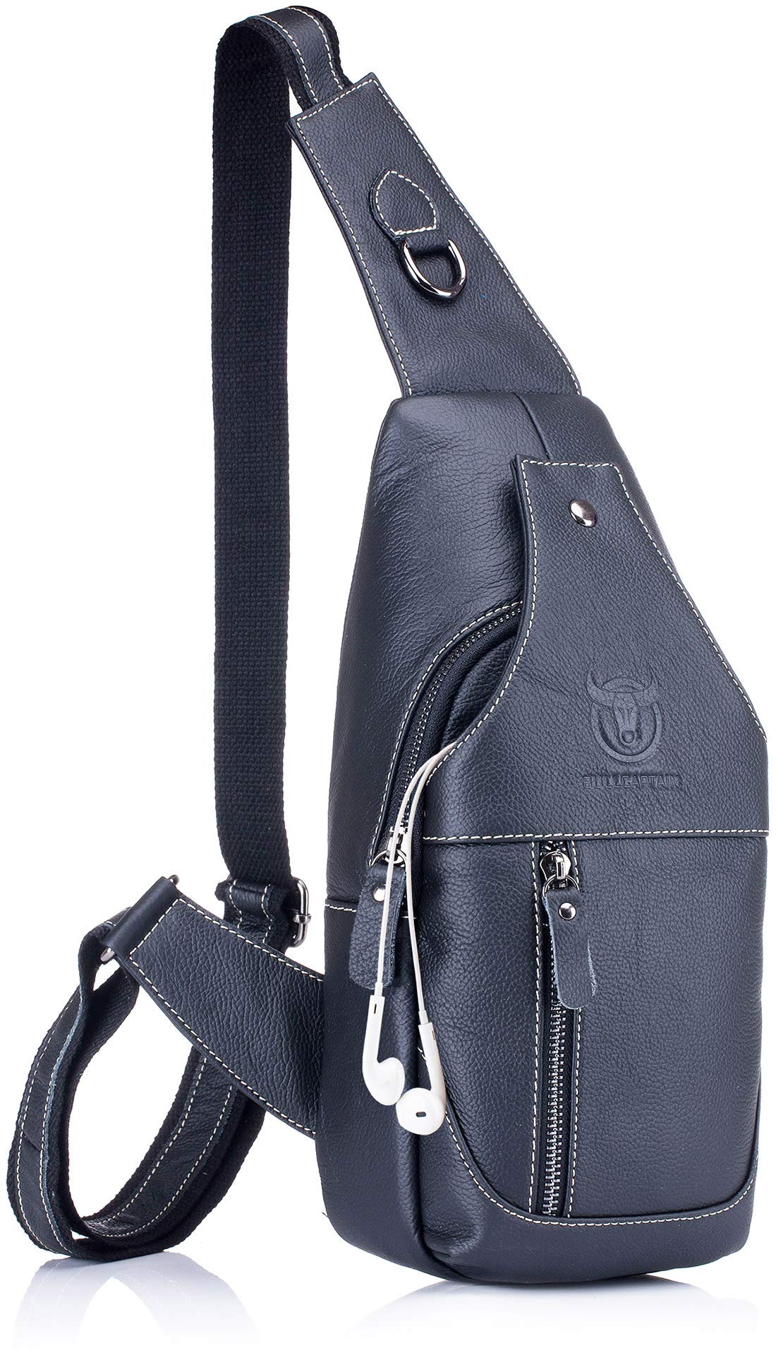 BULLCAPTAIN Genuine Leather Sling Bag,Casual Crossbody Shoulder Chest Travel Bag for Men