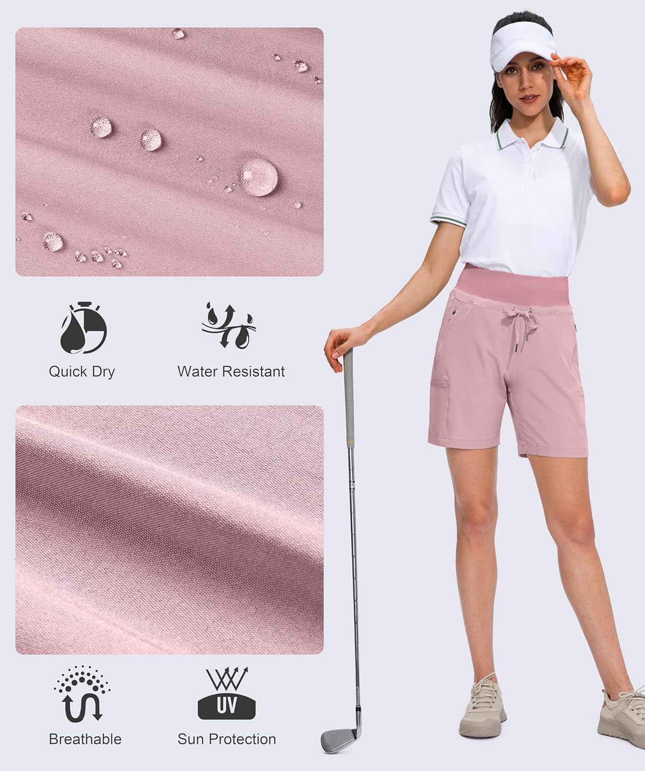 Obla Women's Hiking Cargo Shorts Zipper Pockets Soft High Waisted Quick Dry 7 Inch Long Shorts for Women Golf Athletic Summer - Image 6