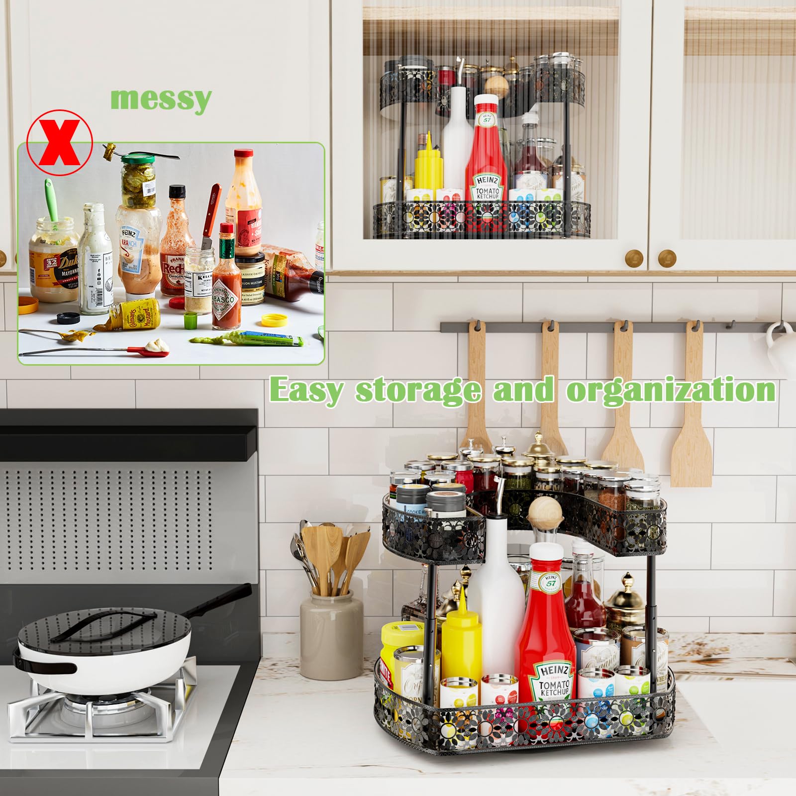 Snapklik.com : 2 Tier Lazy Susan Organizer, Metal Turntable Spice Rack ...