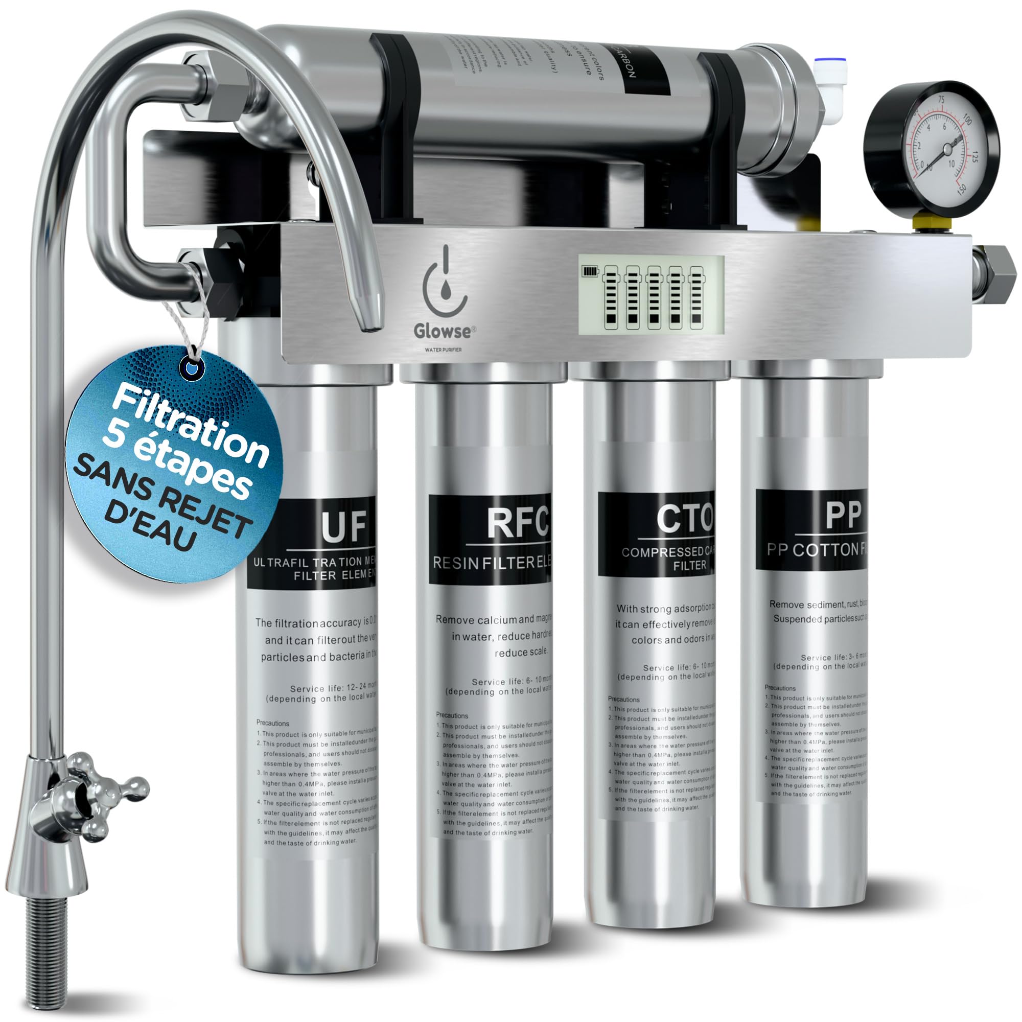 PR501 Système Filtration Eau 5 Étapes Ultrafiltration, Sous Évier