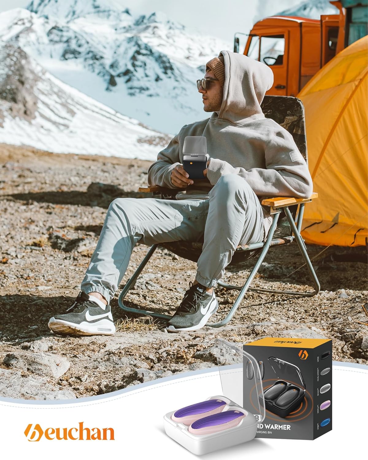 Hand Warmers Rechargeable 2 Pack, 14000mAh Electric Hand Warmers with Wireless Charging Case, AI Chip 3 Heat Settings Up to 50-Hour Portable Pocket Heater, Gifts for Christmas, Camping, Hunting, Golf