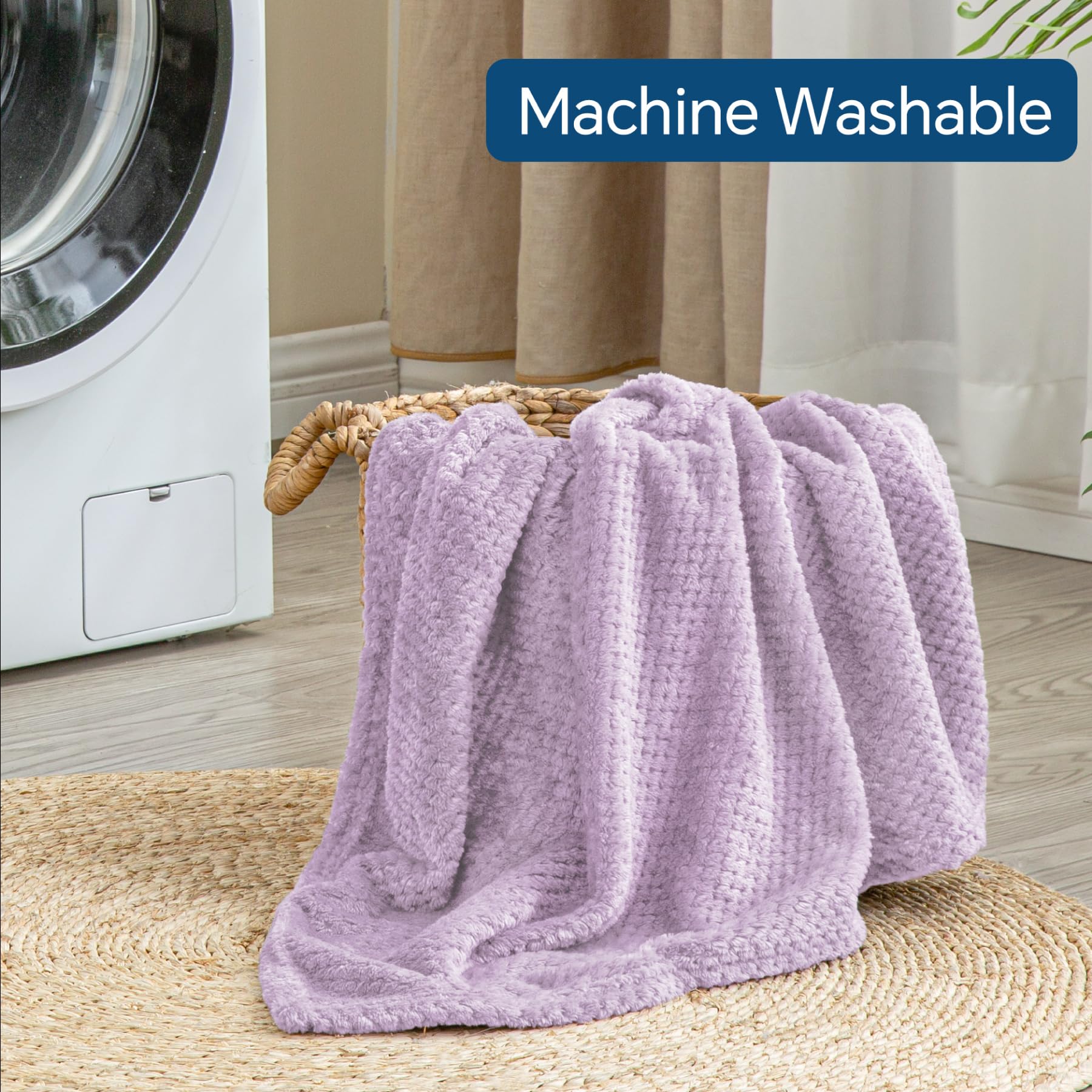 BEDELITE Travel Blanket with Bag, Jacquard Fleece Blanket 65"x40", Lavender view 9