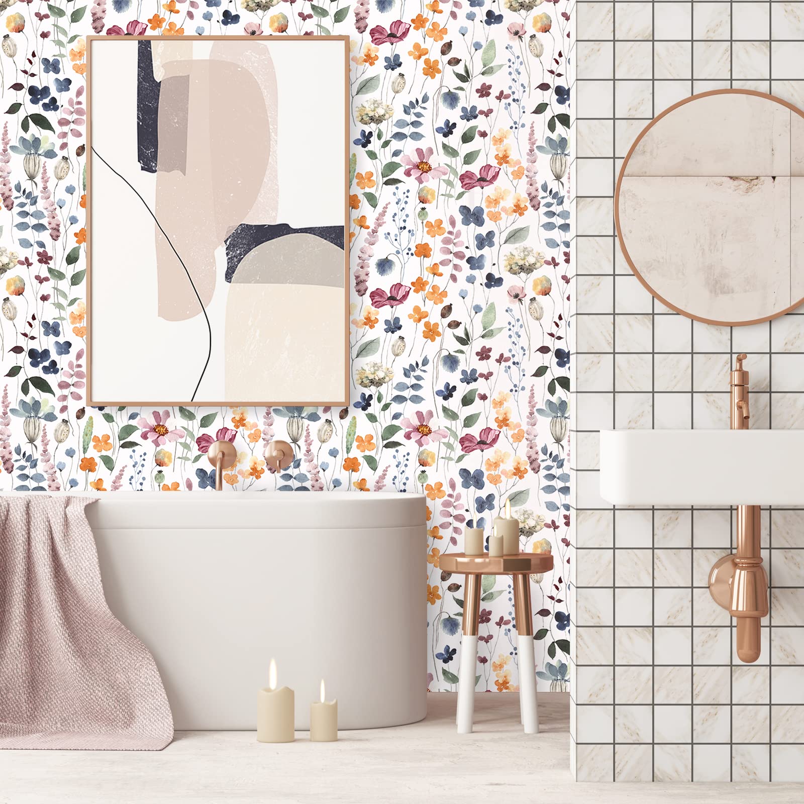 VEELIKE Papel Pintado Hojas Blanco 44,5cmx900cm Papel Pintado Autoadhesivo Flores Acuarela Papel Adhesivo para Muebles Tropical Murales Decorativos Pared Habitacion Papel Forrar Mueble Baño Armarios