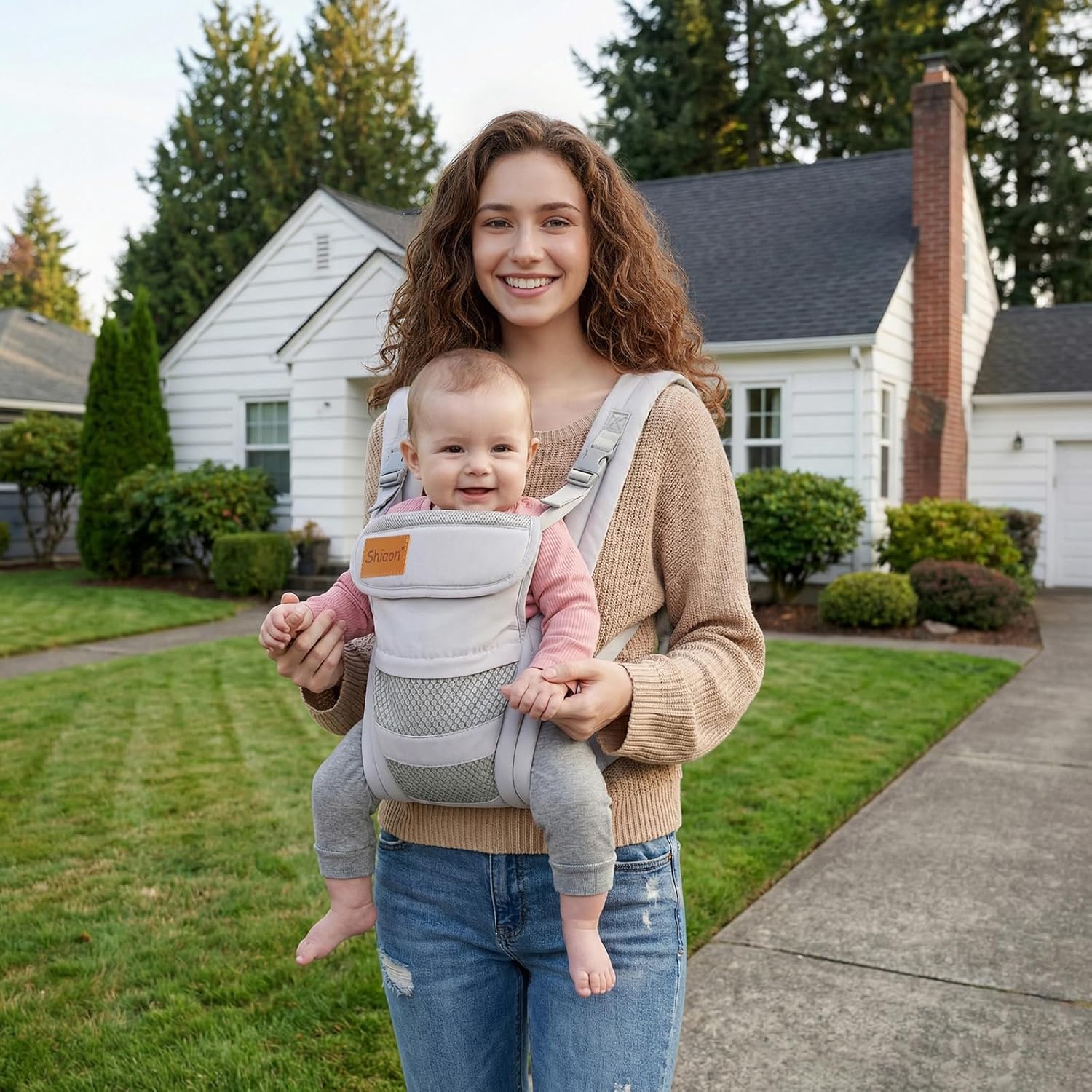 Baby Carrier Newborn to Toddler(7-30lbs), Toddler Carrier with Adjustable Shoulder Strap, Baby Holder Carrier with Breathable Mesh Fabric, Grey - Image 6